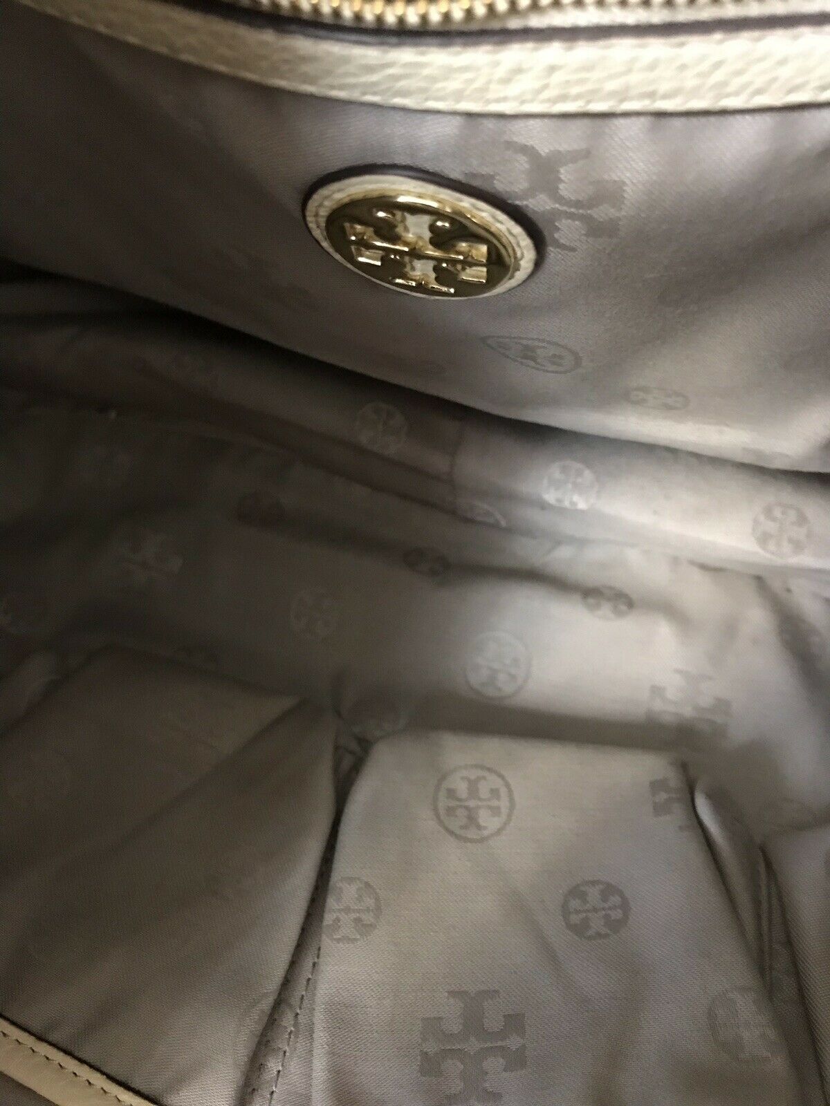 TORY BURCH Grey/ Beige Leather Hobo Bag