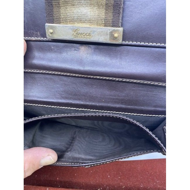Gucci Brown Long Vintage Gg Web Wallet