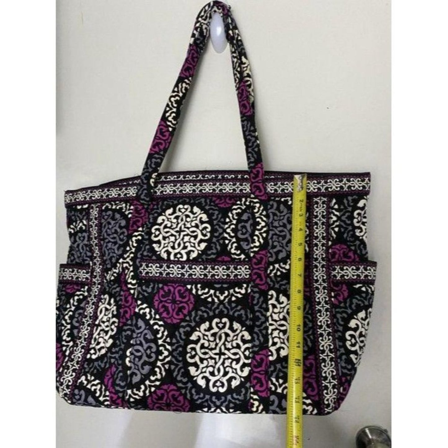 vera bradley bag quilted black purple white fabric