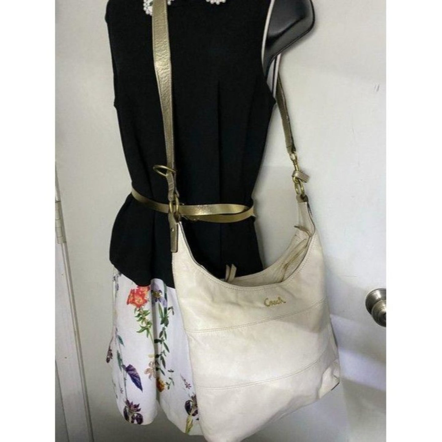 coach white gold leather cross body bag