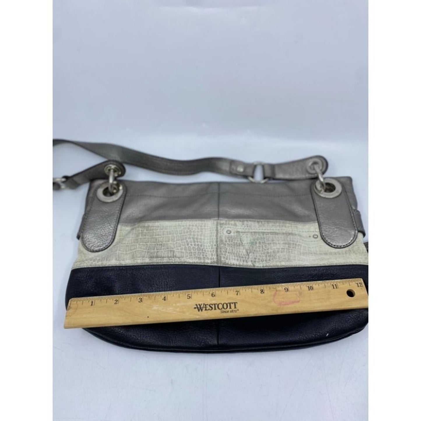 B. Makowsky Gray Cream Black Shoulder Mini Bag
