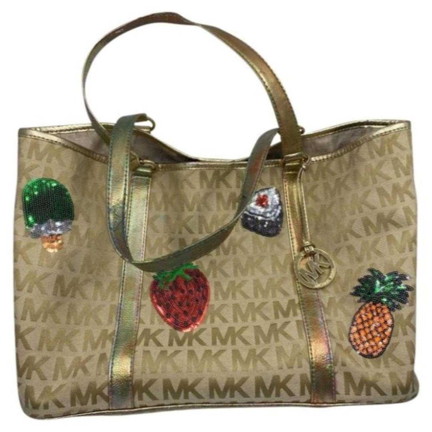 Michael Kors XL Jacquard Fabric Tan Tote Bag