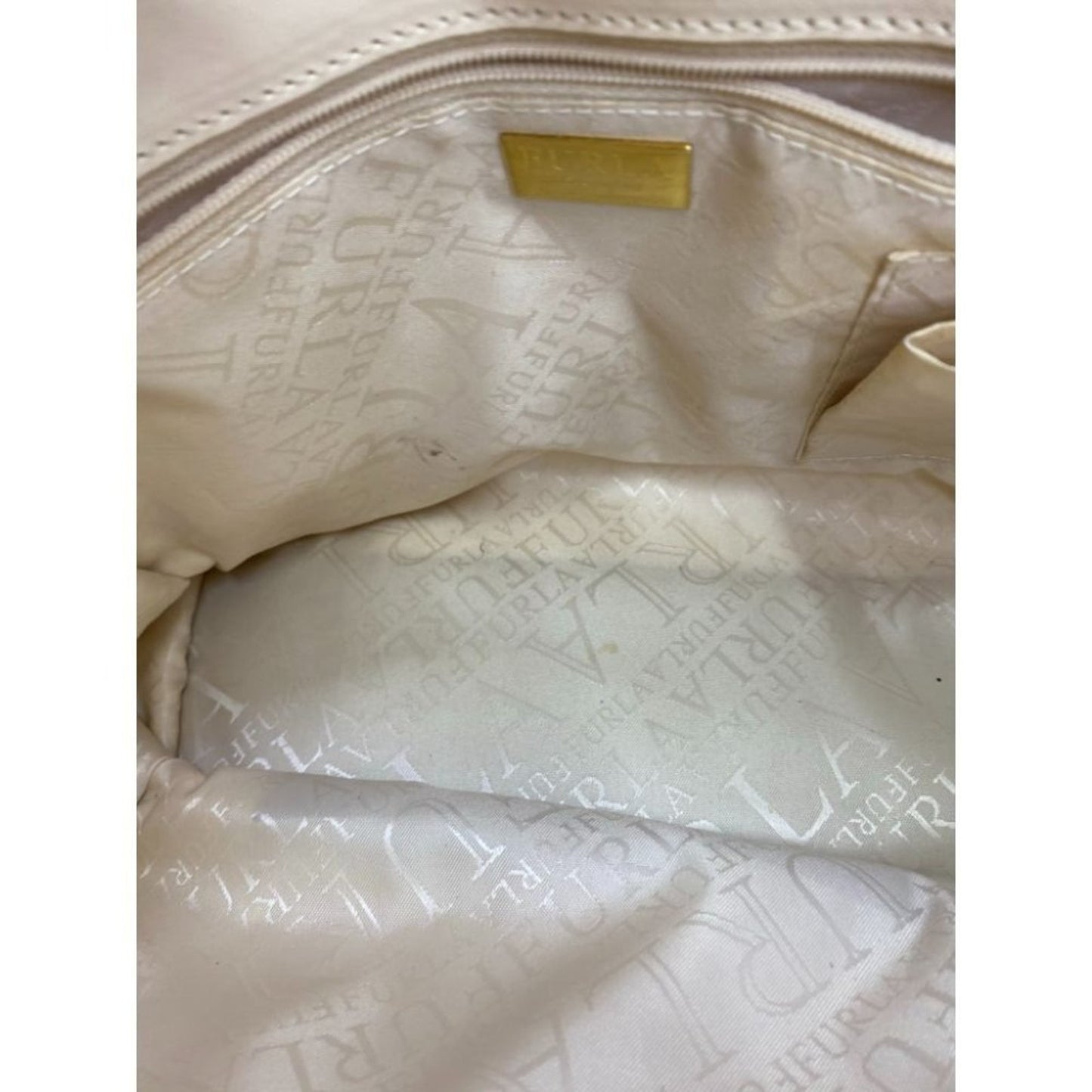 FURLA Croc Embossed Beige Leather Handbag