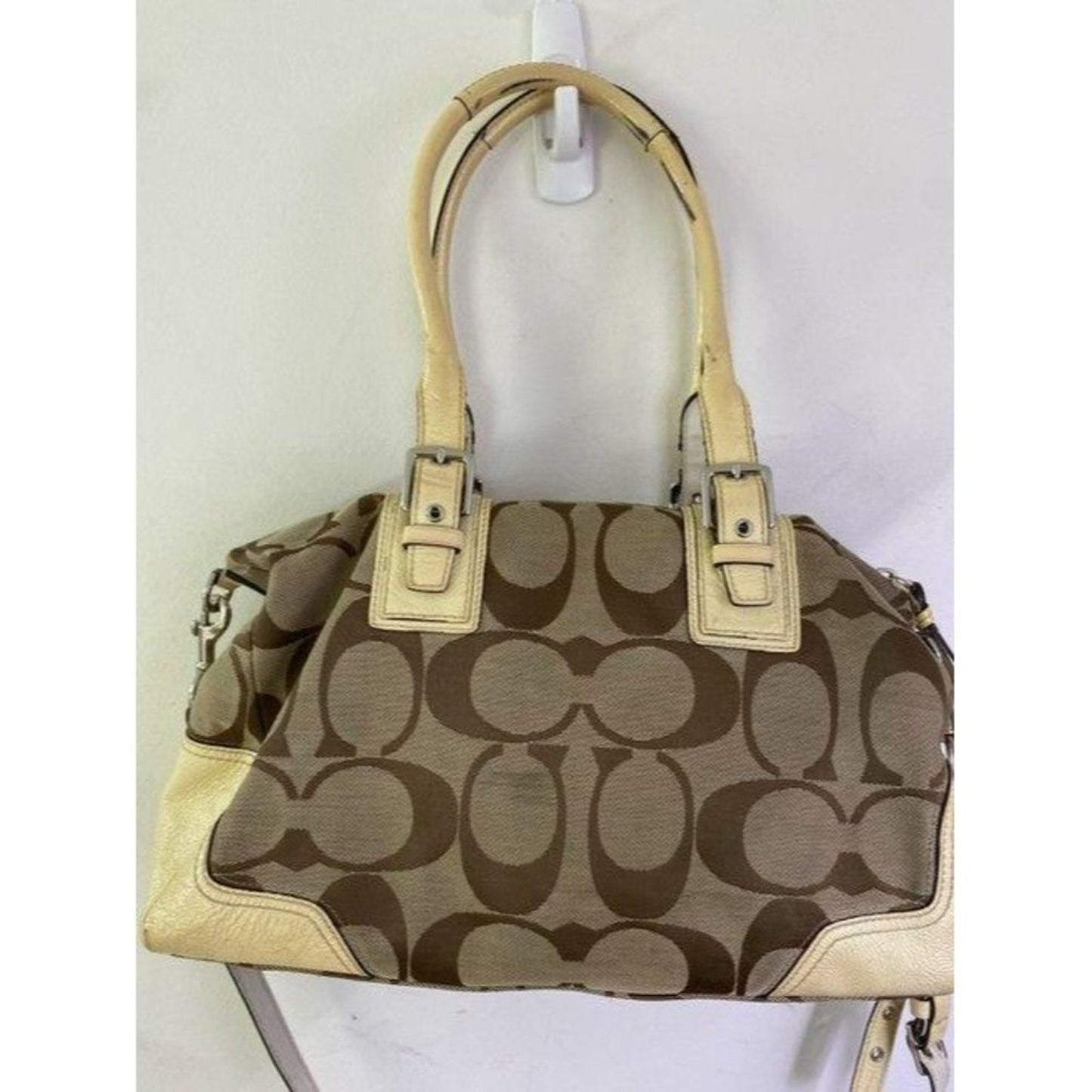 coach bag cream black fabric tote