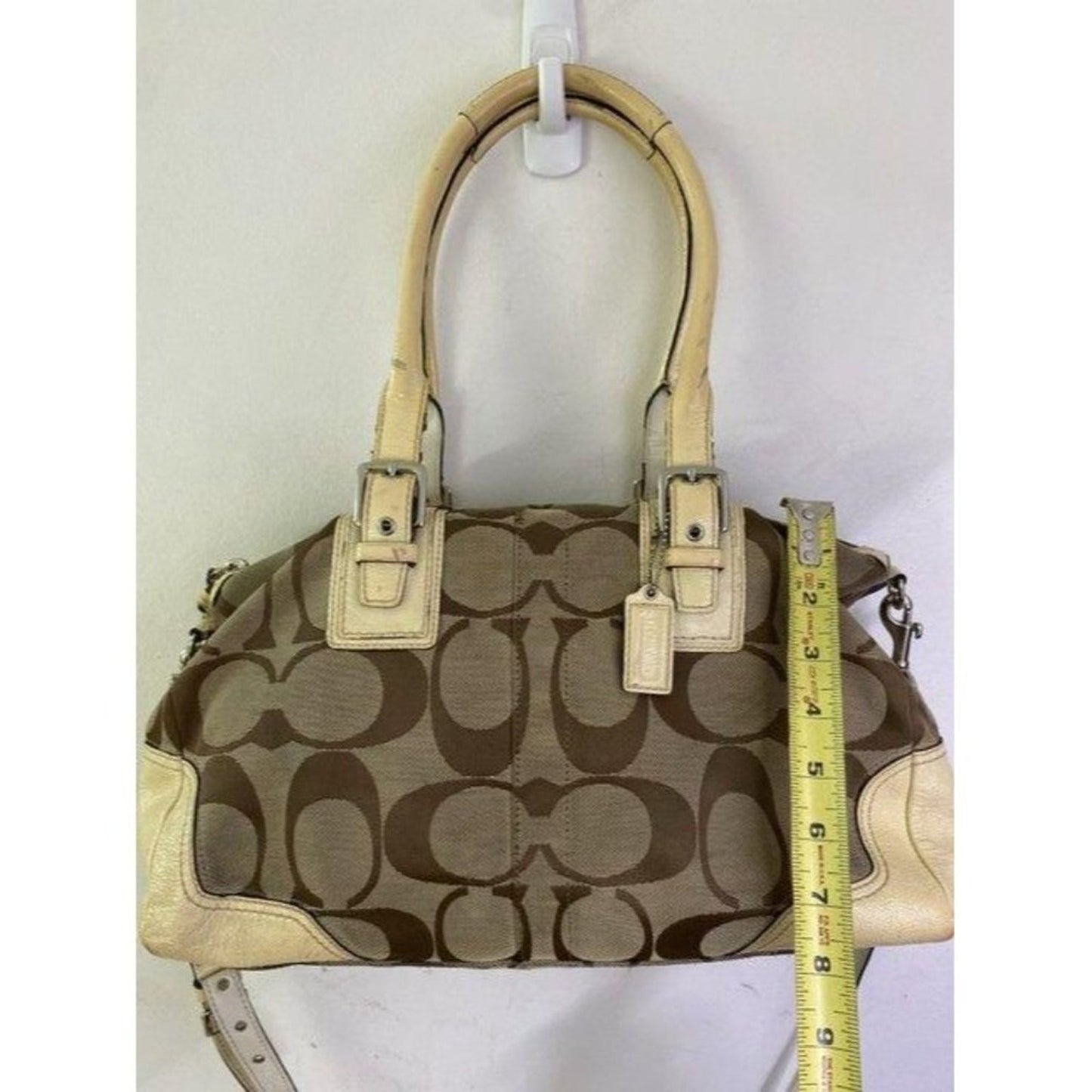 coach bag cream black fabric tote