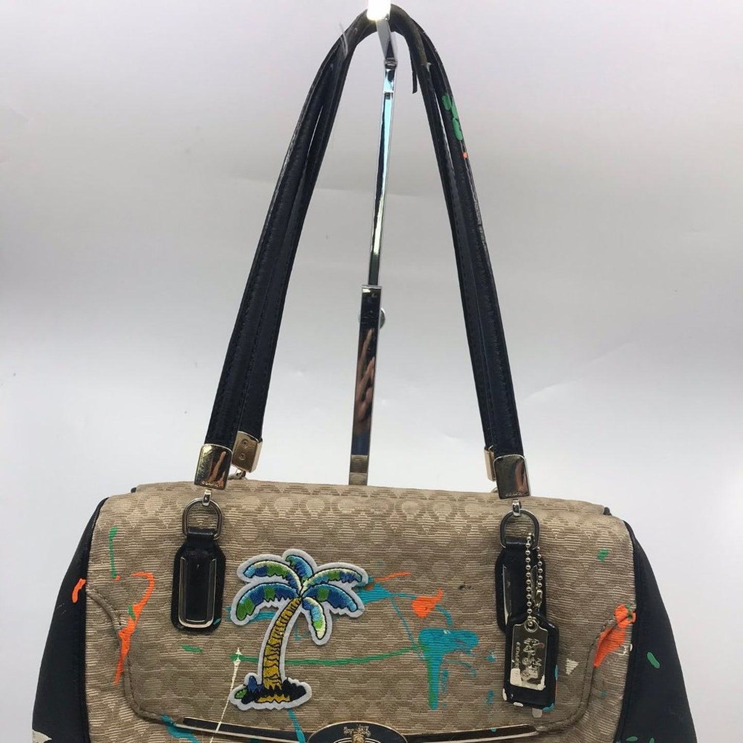 COACH Customized Tan Black Fabric Shoulder Bag