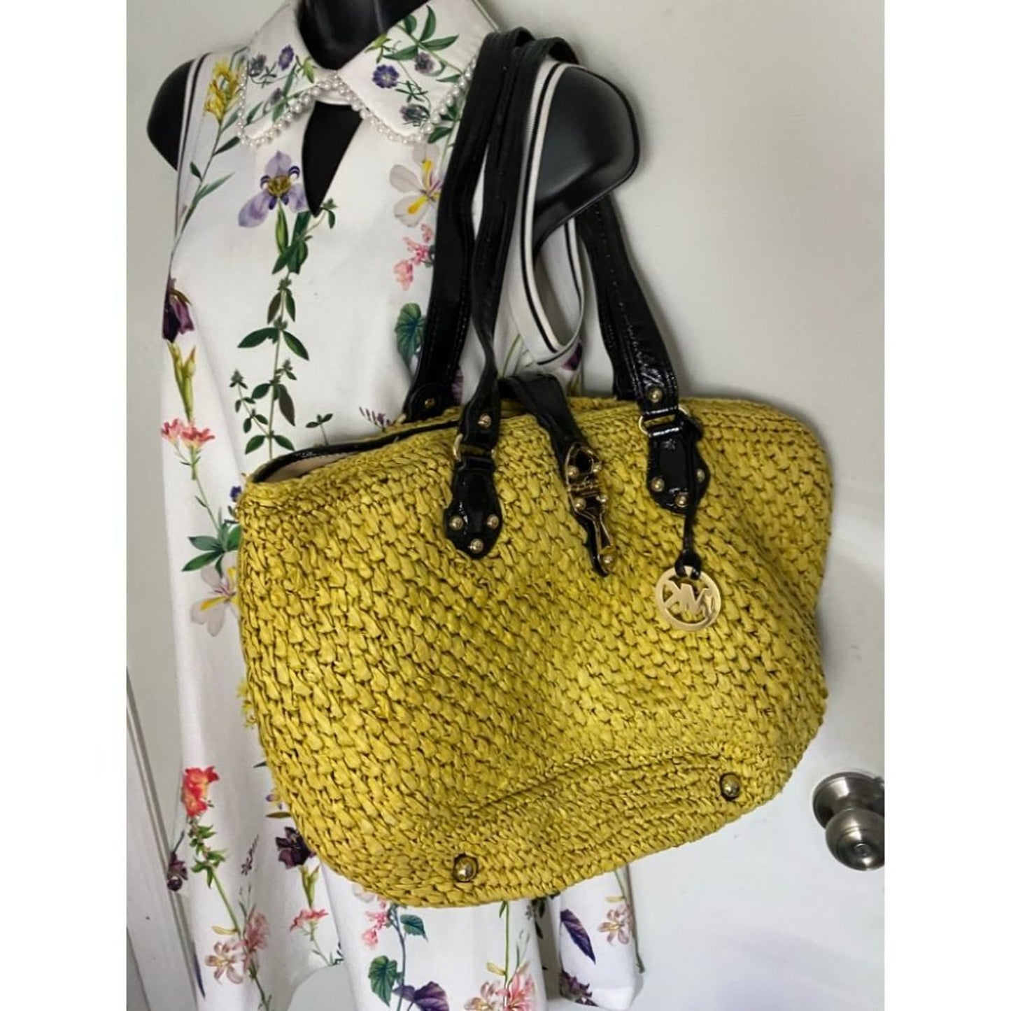 Michael Kors Women's Yellow Large Weave Straw Bag