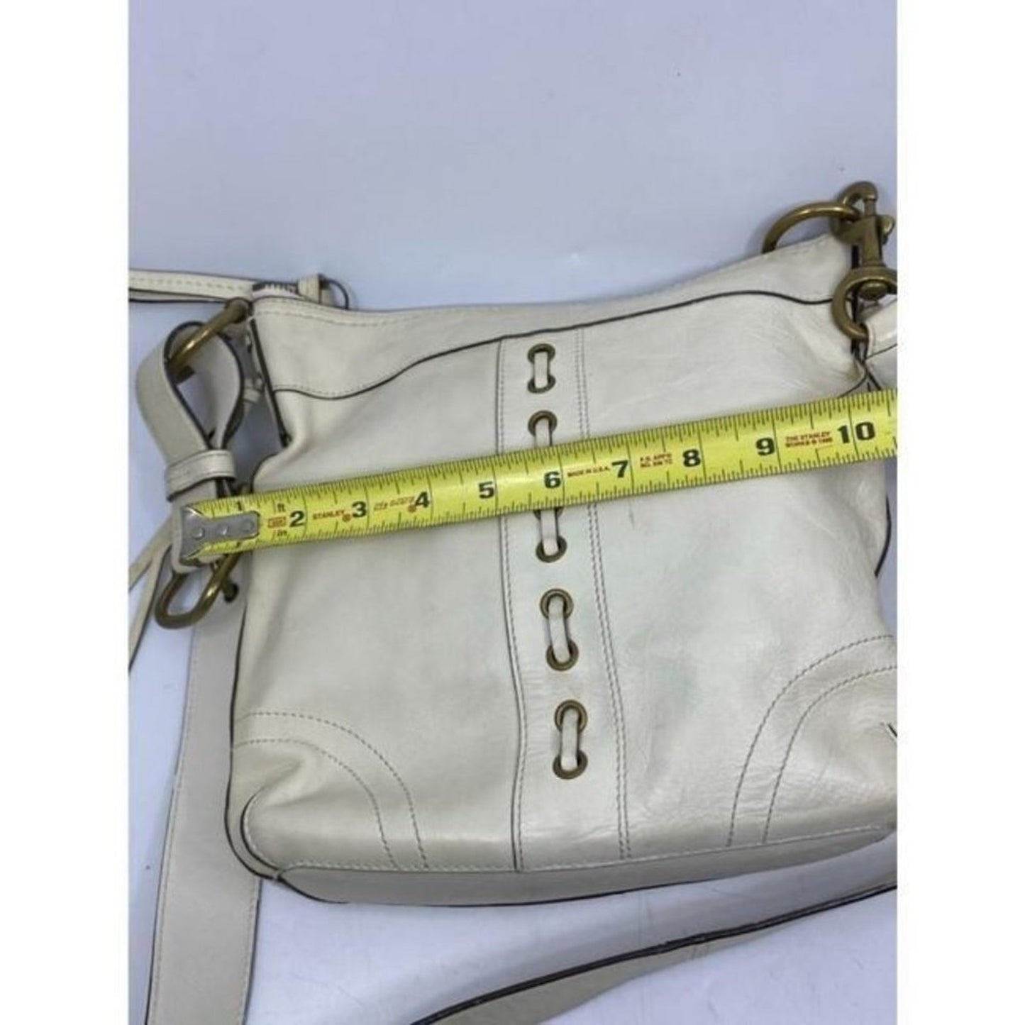 coach medium w adjustable strap white leather cros