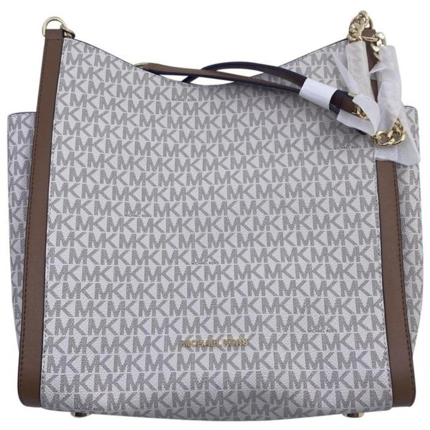 Michael Kors Newbury Medium Chain Vanilla Acorn Pebbled Leather Shoulder…