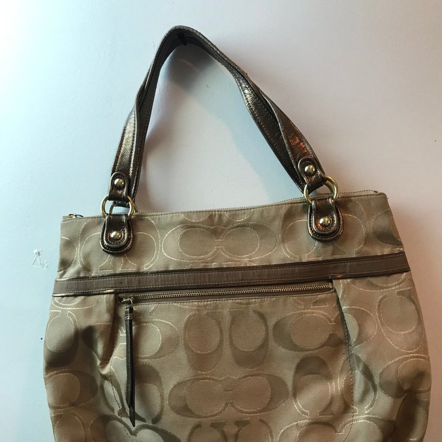 COACH XL Tan Jacquard Fabric Shoulder Bag