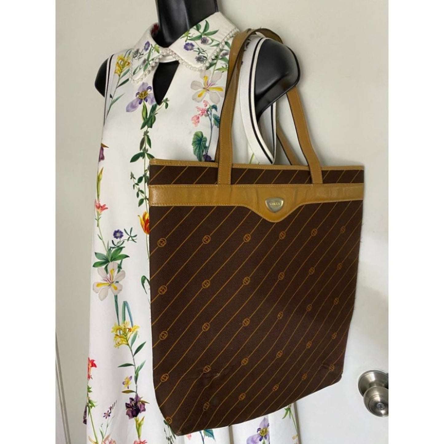 GUCCI Vintage XL Tote Bag in Canvas Fabric w/