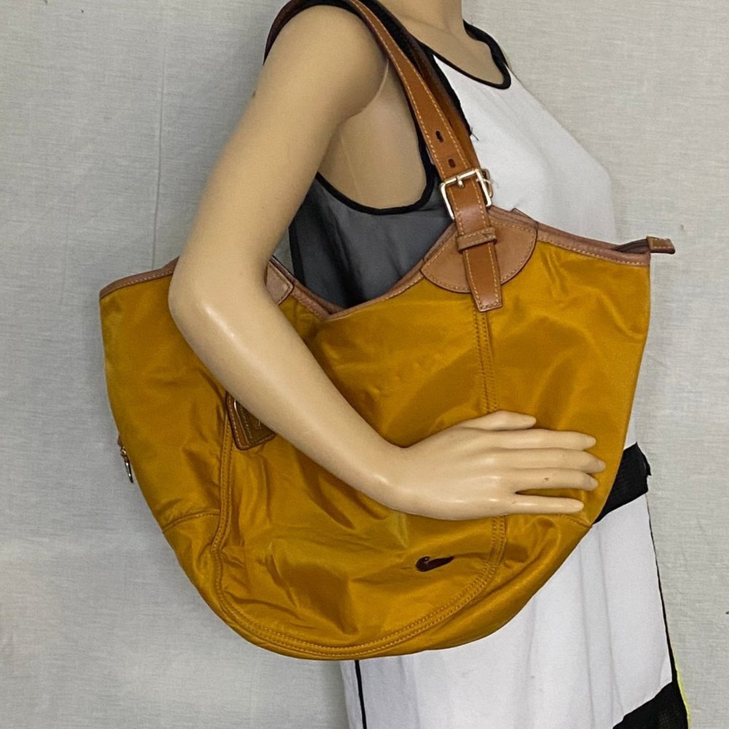 Dooney & Bourke XL Yellow Brown Nylon Shoulder Bag