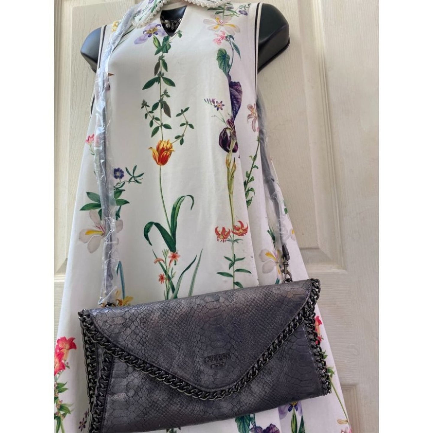 Guess Gray Snakeskin Faux Leather Shoulder Bag