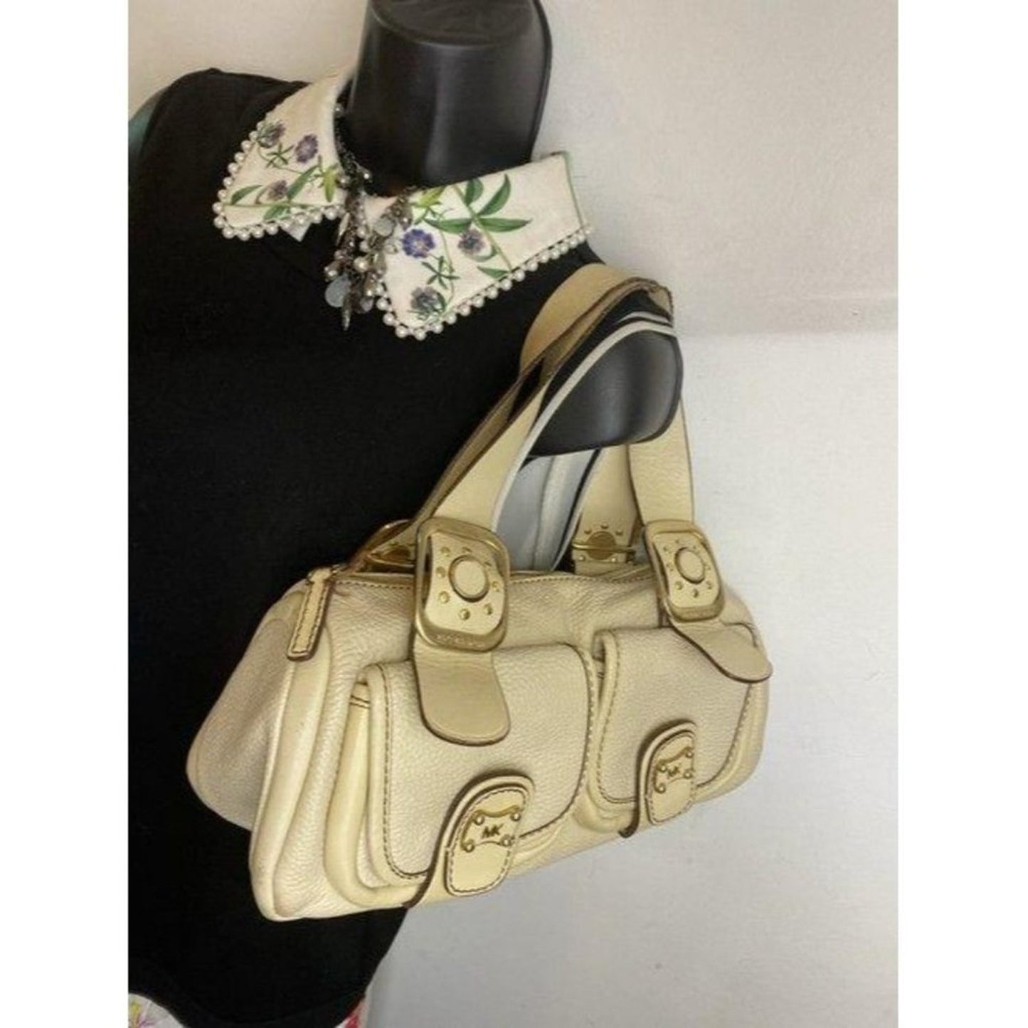 michael kors small handbag beige leather tote