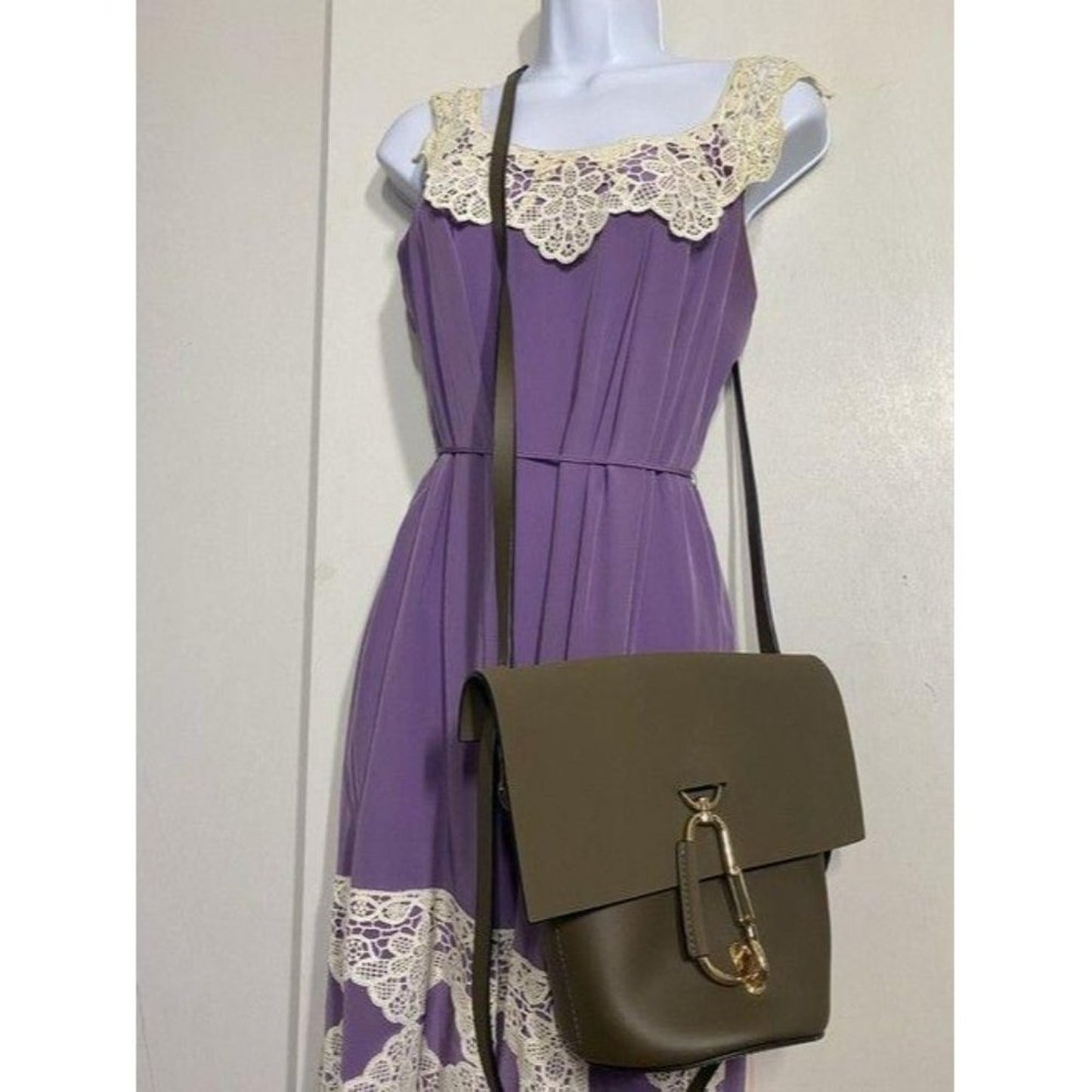 zac posen olive green leather cross body bag