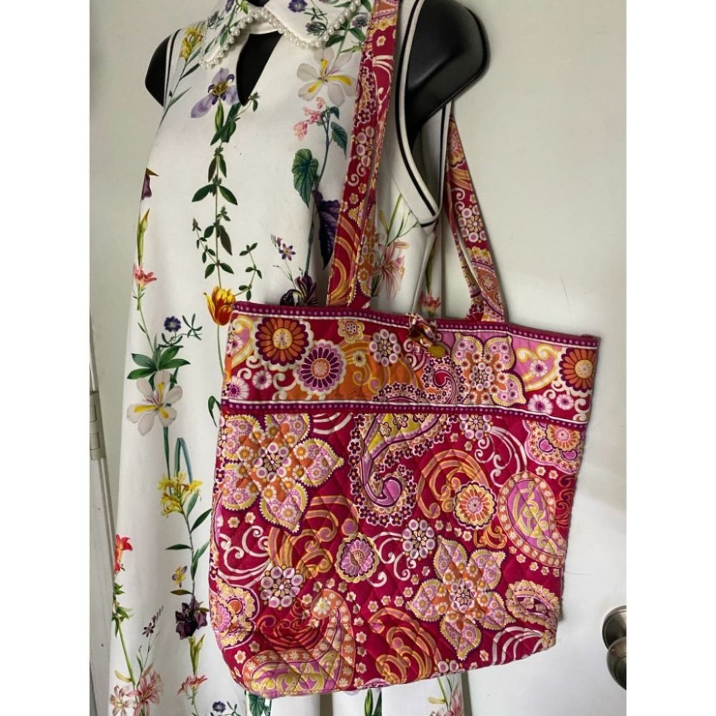 VERA BRADLEY Red Orange Large Quilted Tote Bag