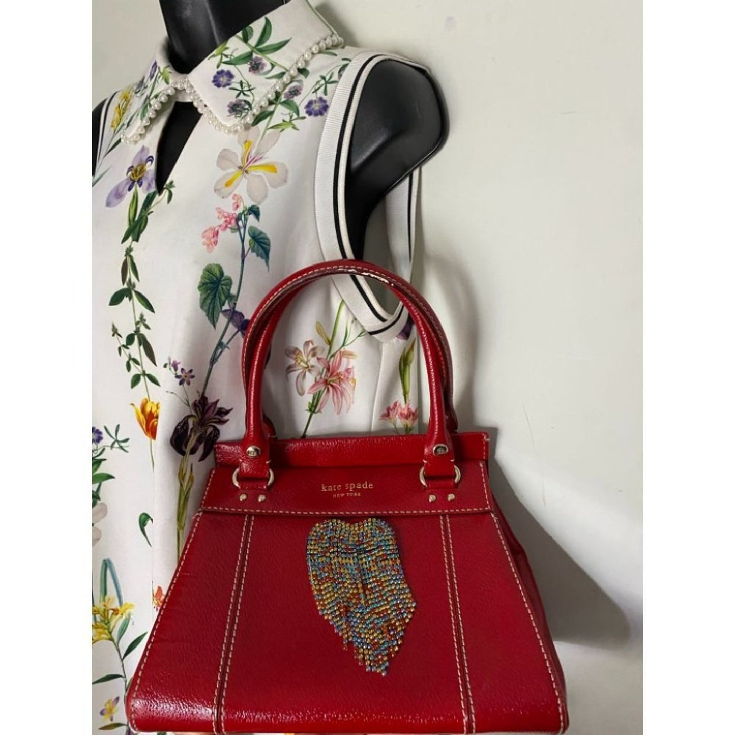 KATE SPADE Red Leather Hand Bag Customized W/Heart