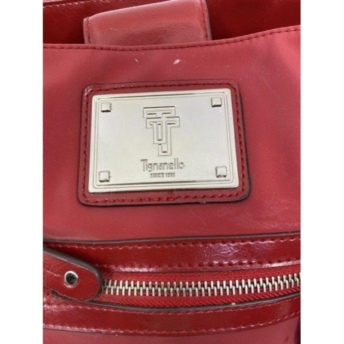 Tignanello Shoulder Bag Red Nylon Fabric Tote