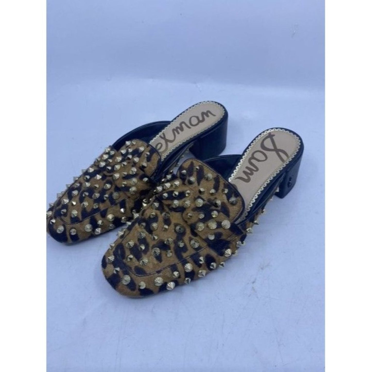 Sam Edelman Black And Brown Augustus Leopard Stud Mulesslides Size Us