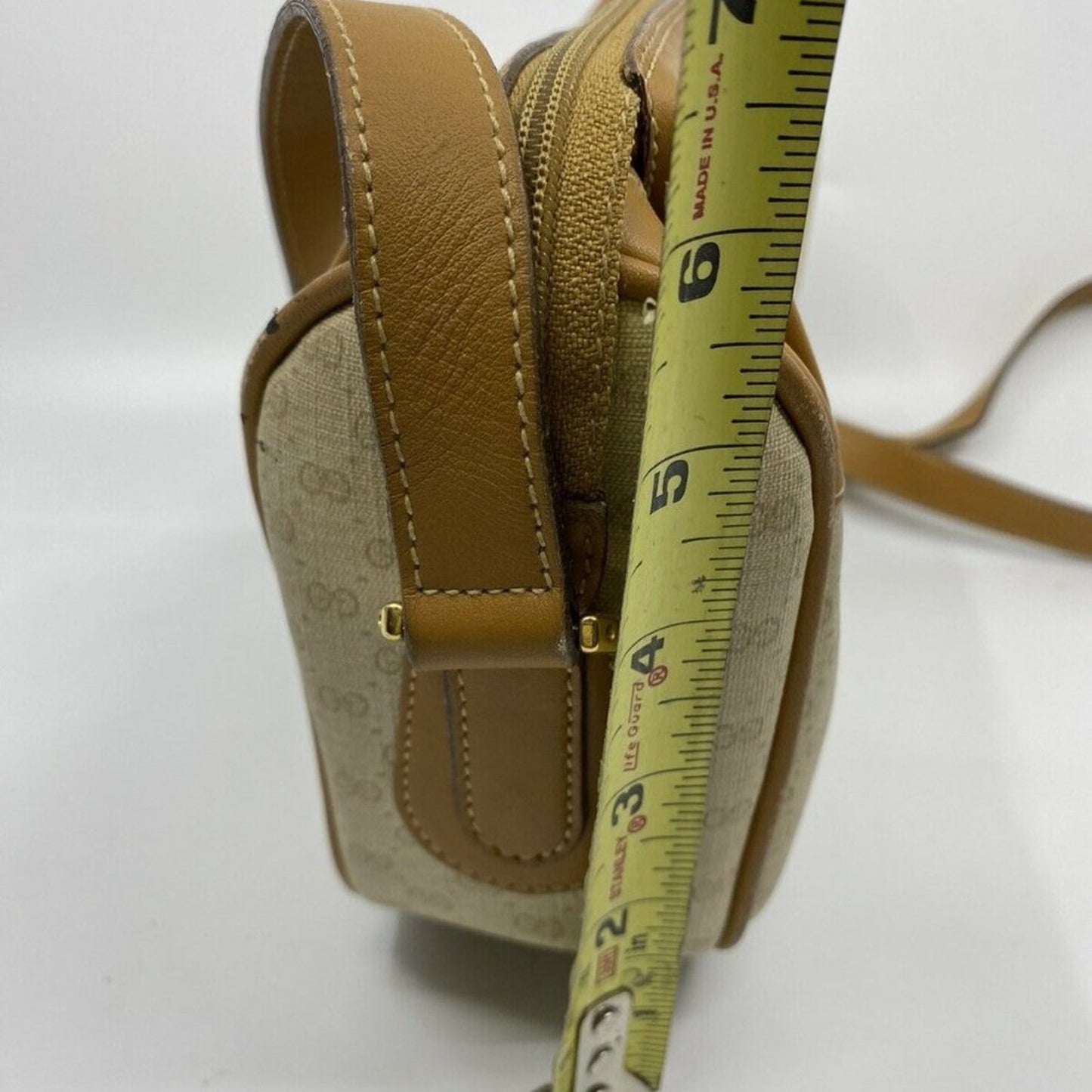 GUCCI Vintage Beige Coated Canvas/ Leather Crossbo