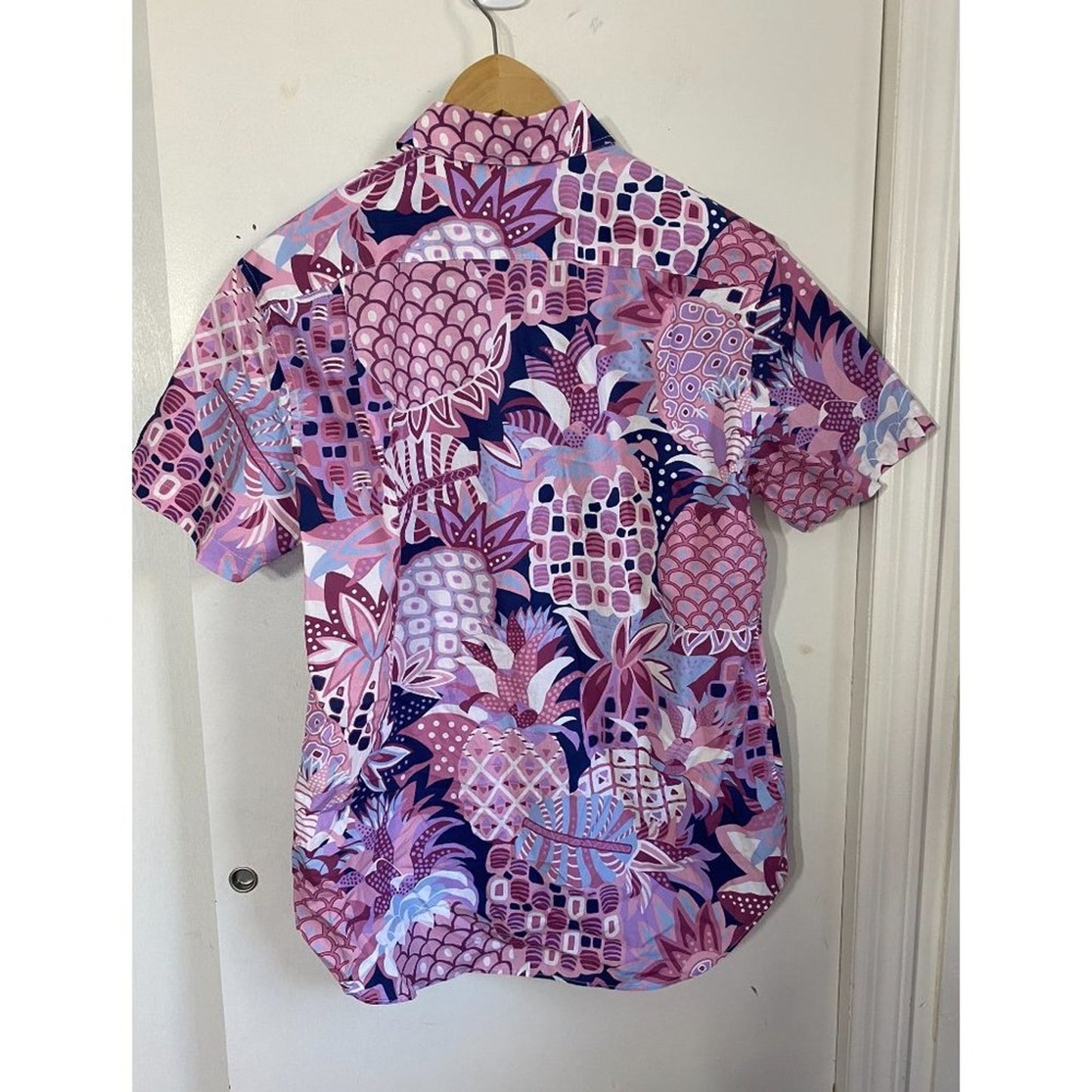 Pineapple Print Short Sleeve Button Down Shirt M