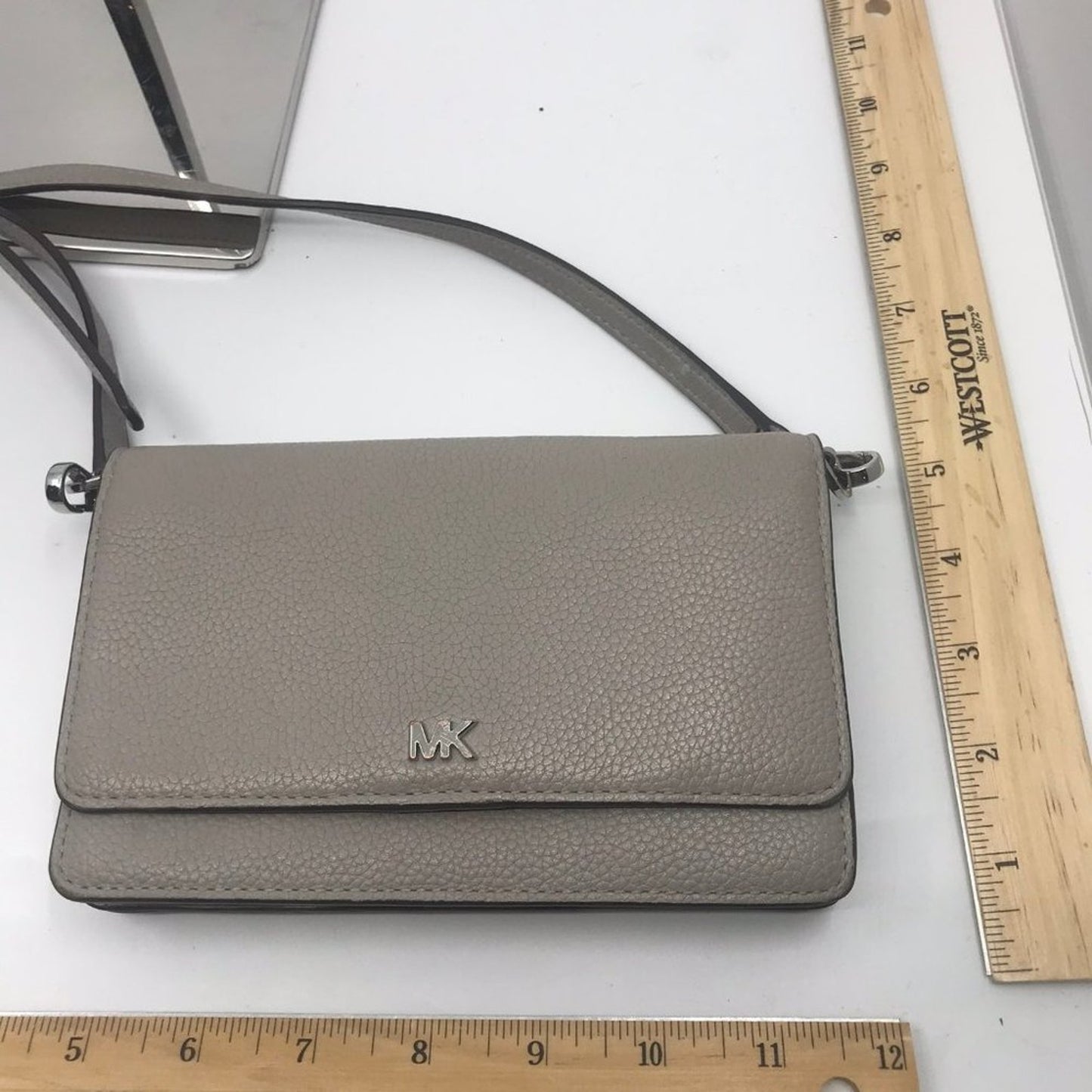 Michael Kors Grain Leather Long Belt Gray Wristlet
