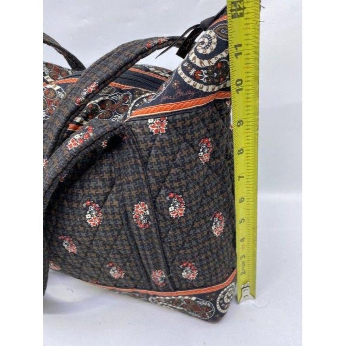 Vera Bradley Large Quilted Gray Tan White Shoulder