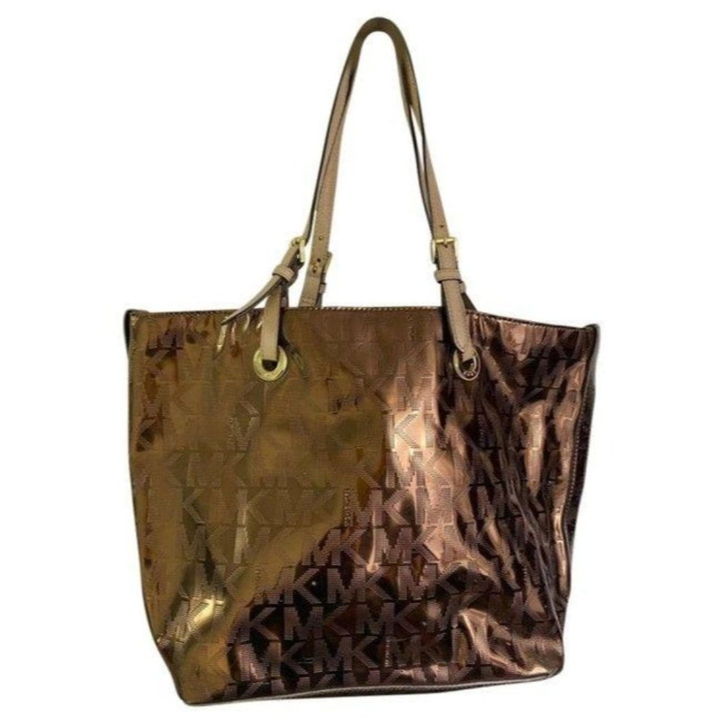 michael kors large brown patent leather shoulder b