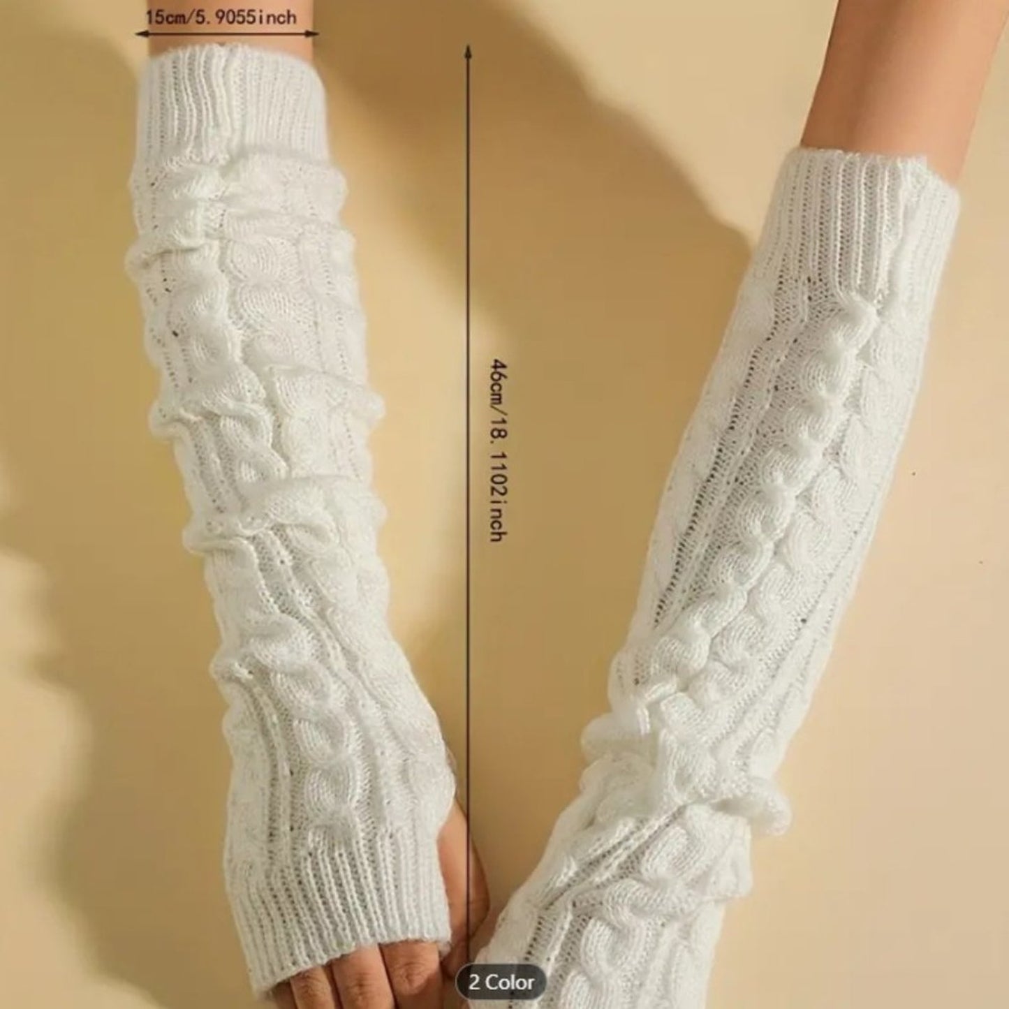 Ribbed Knitted Mid-length Gloves Warm Sleeves Solid Color Elastic Finger…