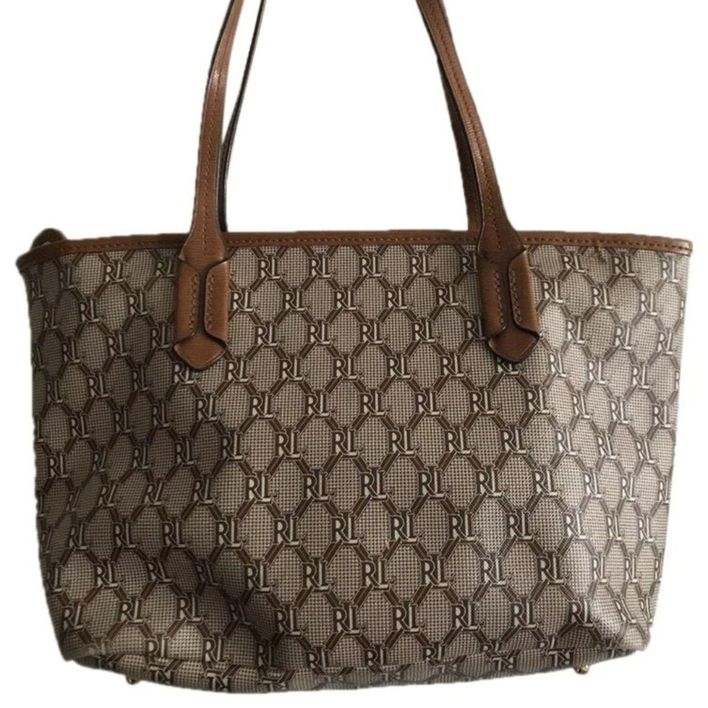 RALPH LAUREN Medium Brown Leather Logo Tote