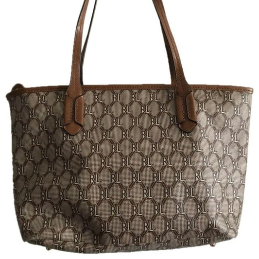 RALPH LAUREN Medium Brown Leather Logo Tote