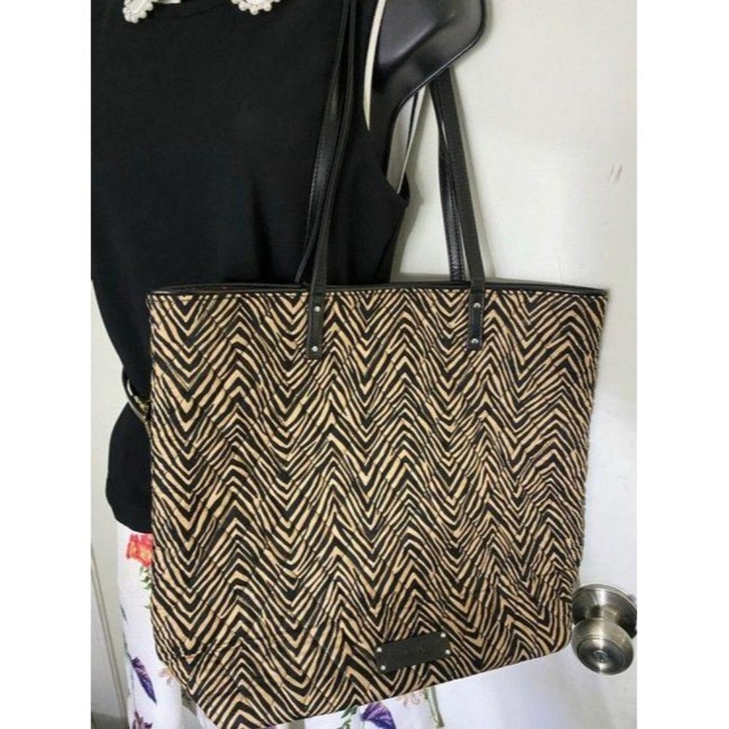 vera bradley bag large quilted black beige fabric