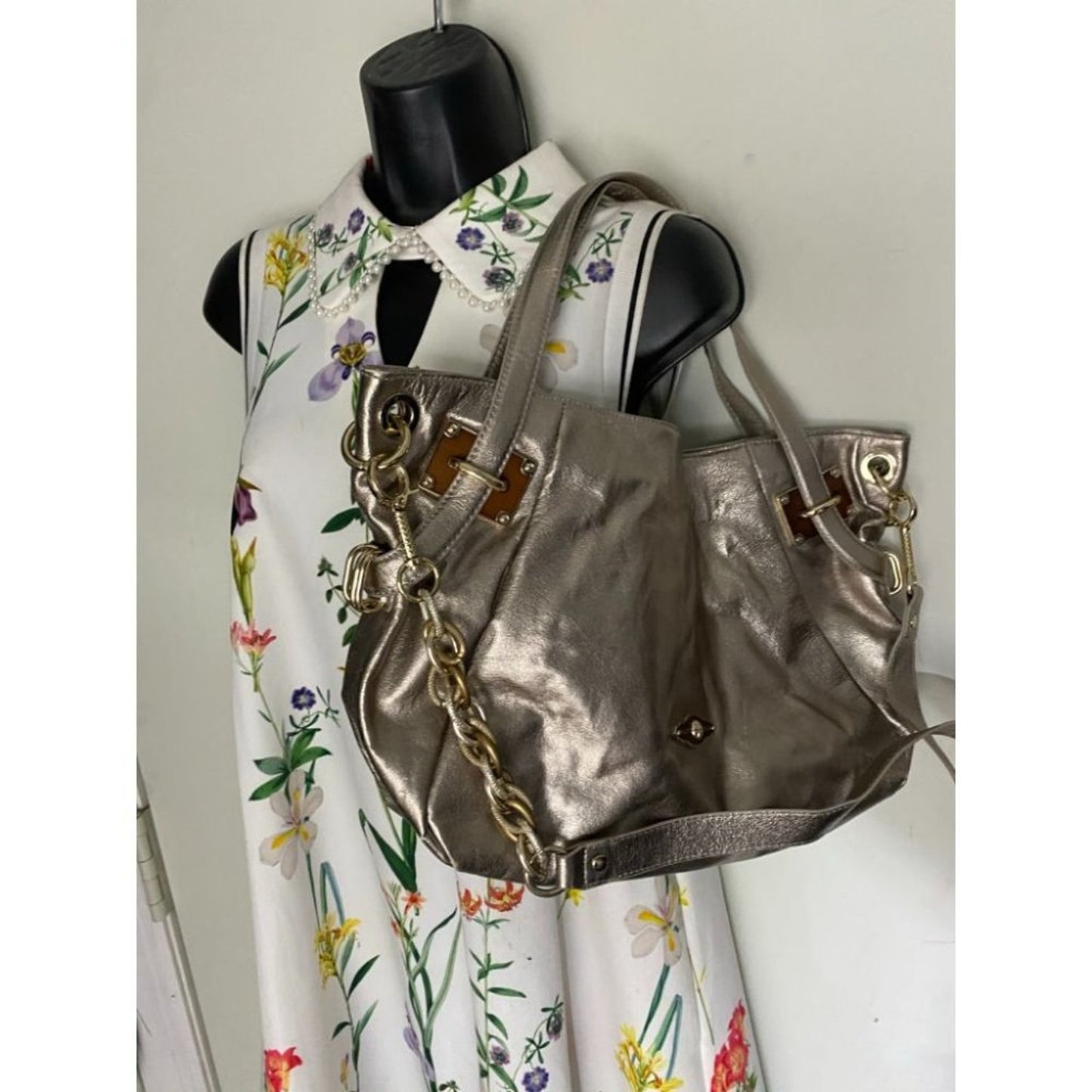 Elliott Lucca Silver Large Leather Shoulder Bag