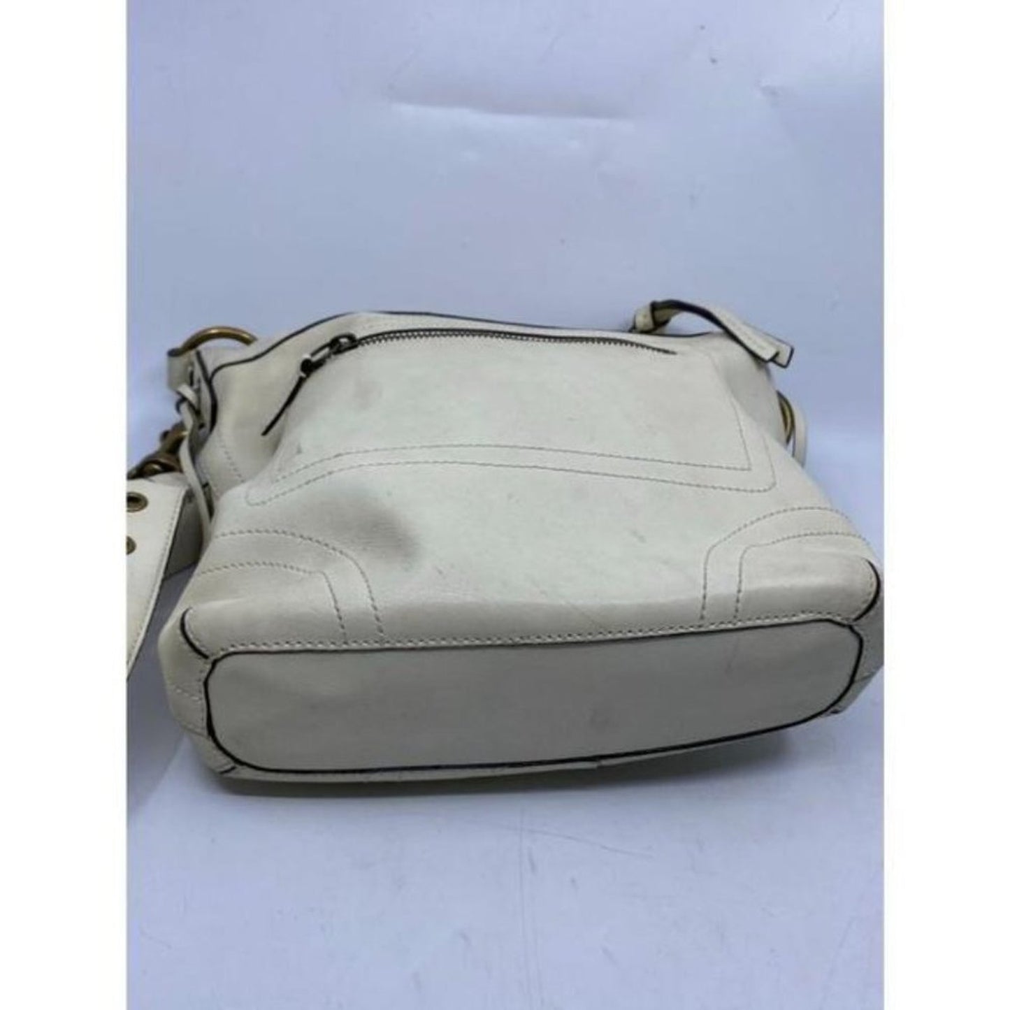 coach medium w adjustable strap white leather cros