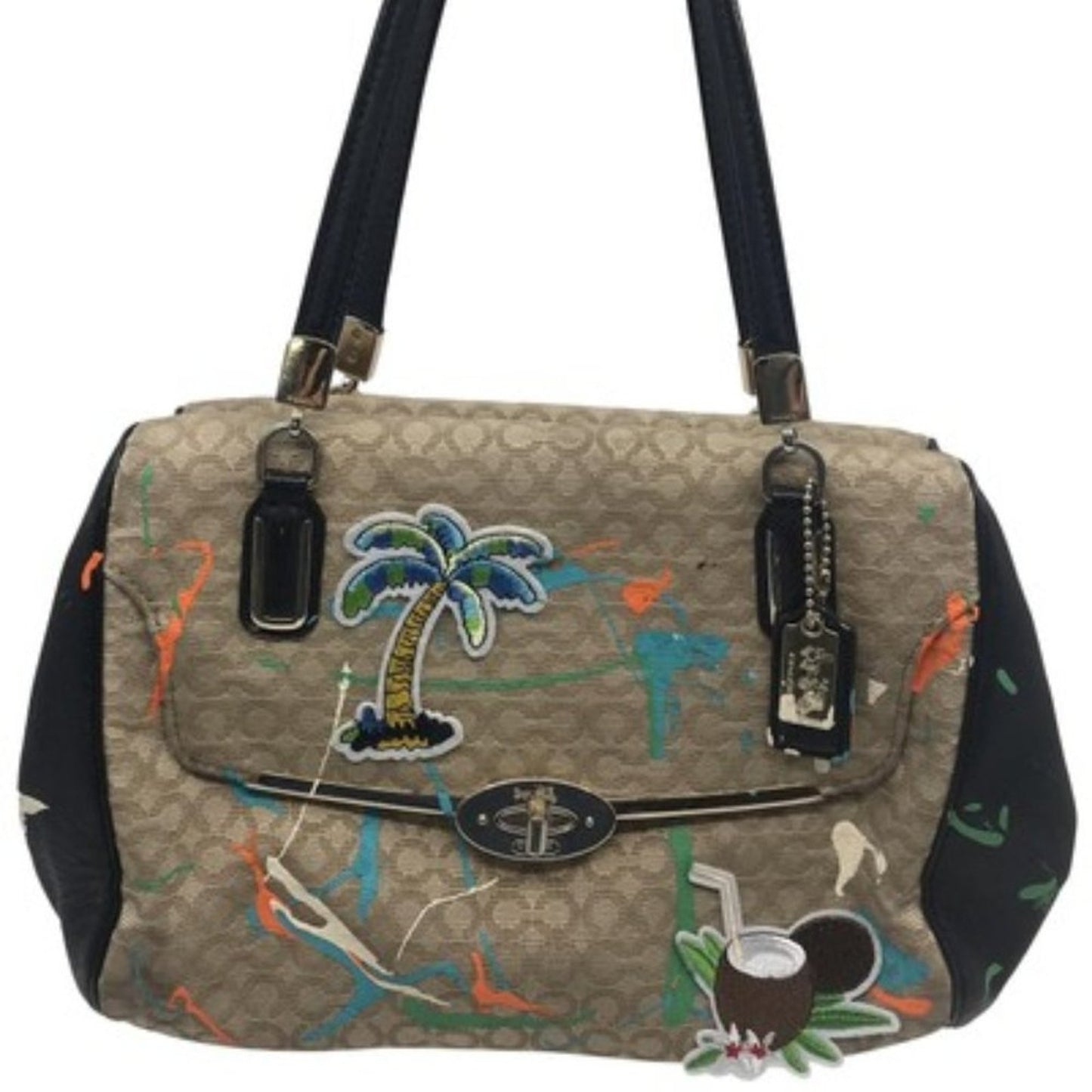 COACH Customized Tan Black Fabric Shoulder Bag