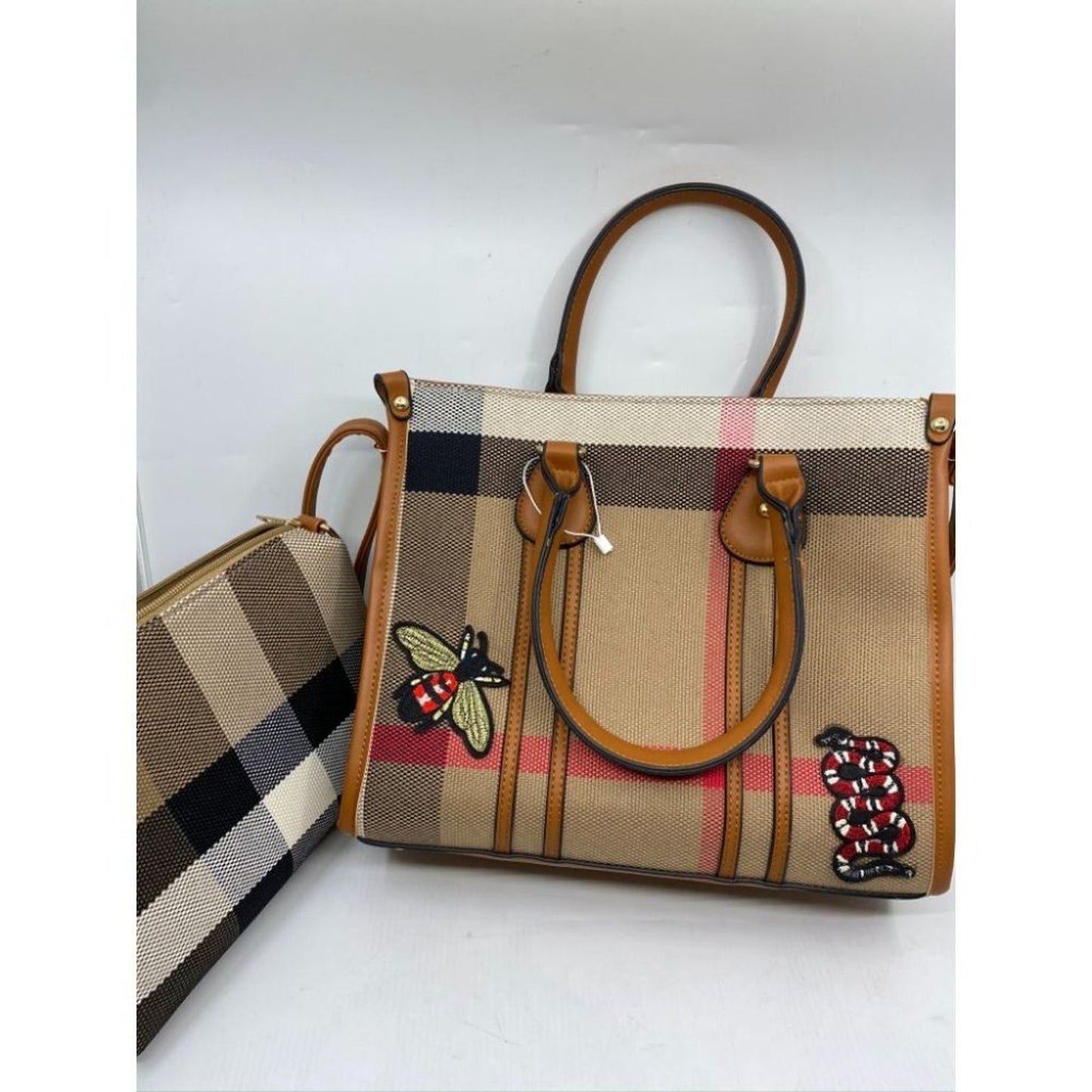 NWT! ClosetsNYC Large Plaid Tote Bag w/ Crossbody