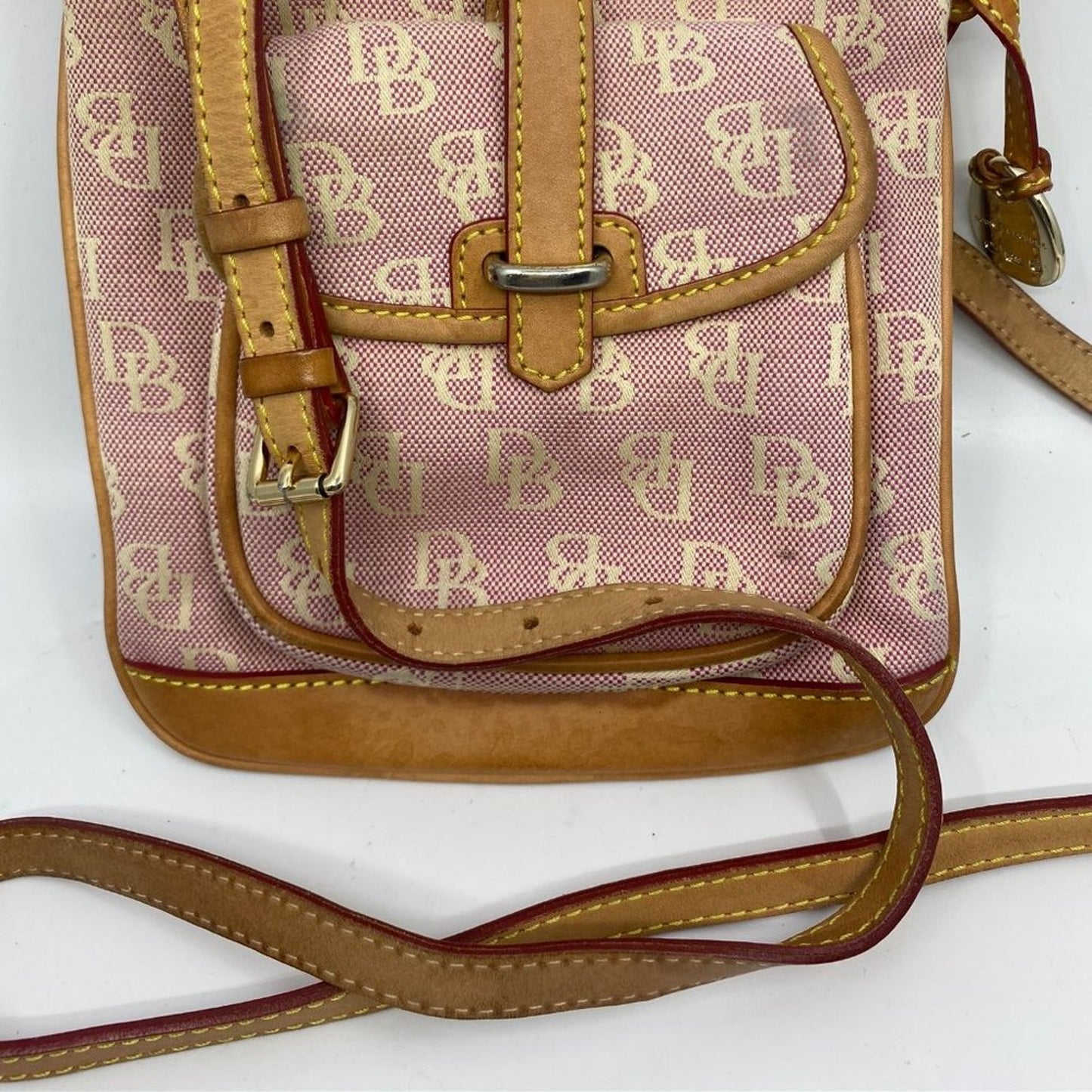 Dooney & Bourke Light Red Tan Fabric Crossbody Bag