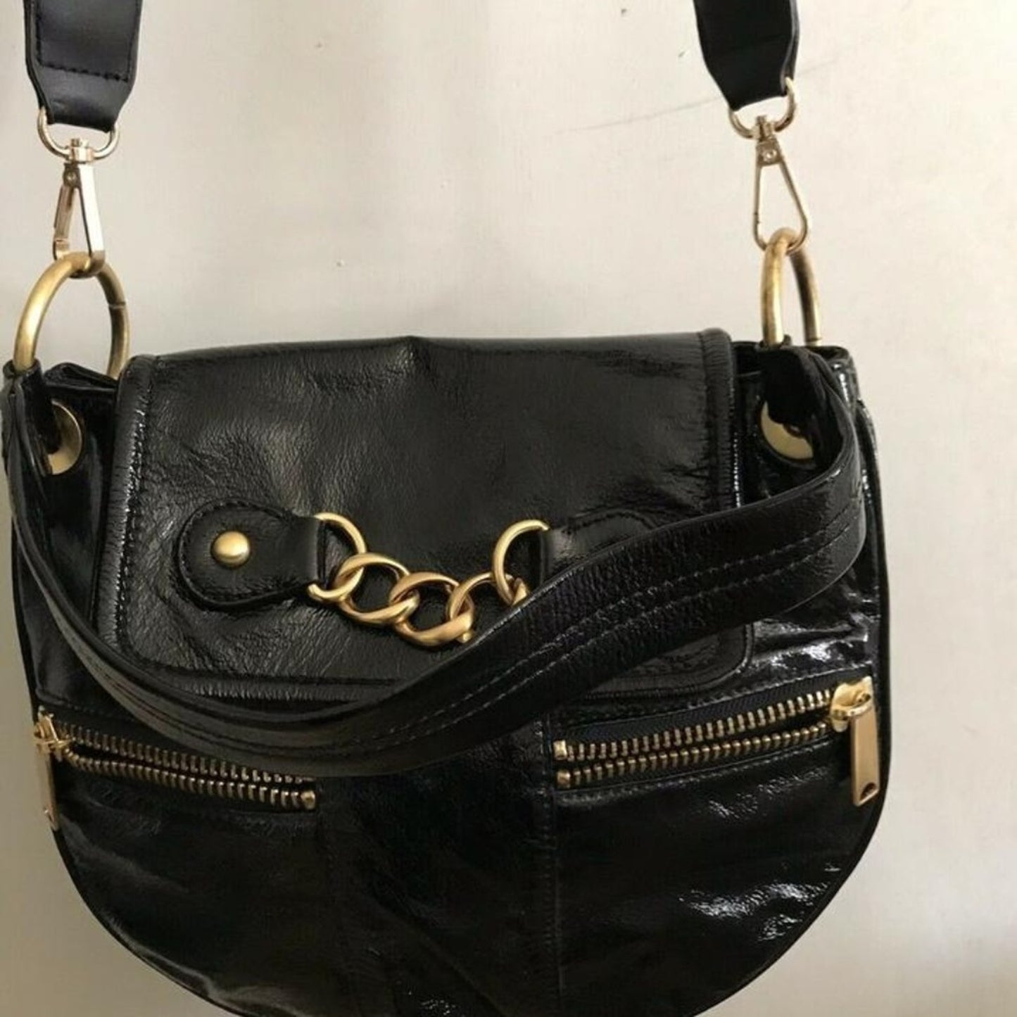 Cynthia Rowley Medium Black Patent Leather Cross B