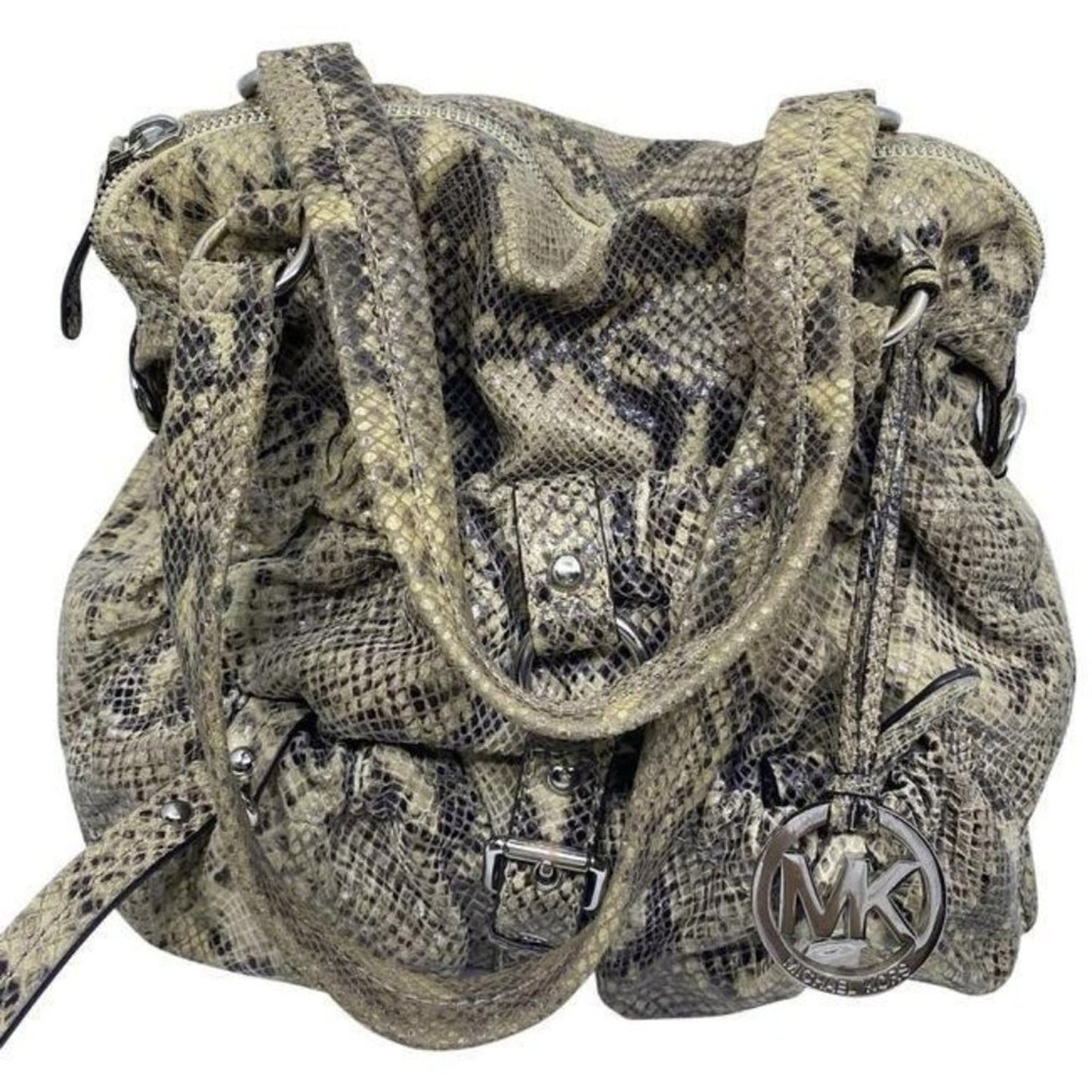 michael kors bag snake print beige leather tote