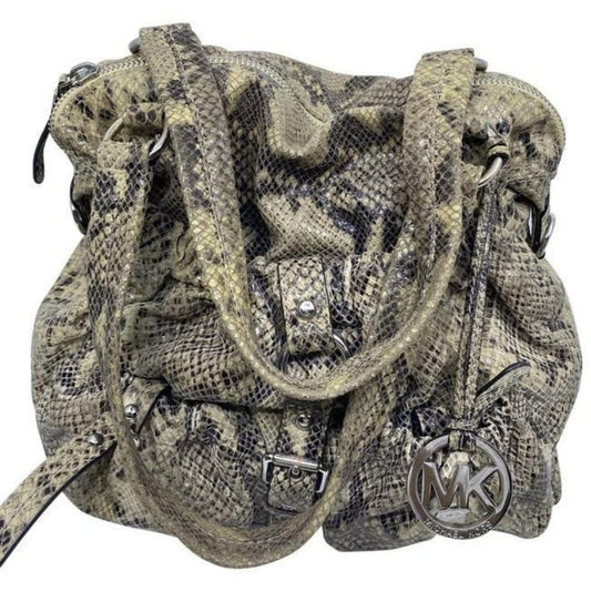 michael kors bag snake print beige leather tote