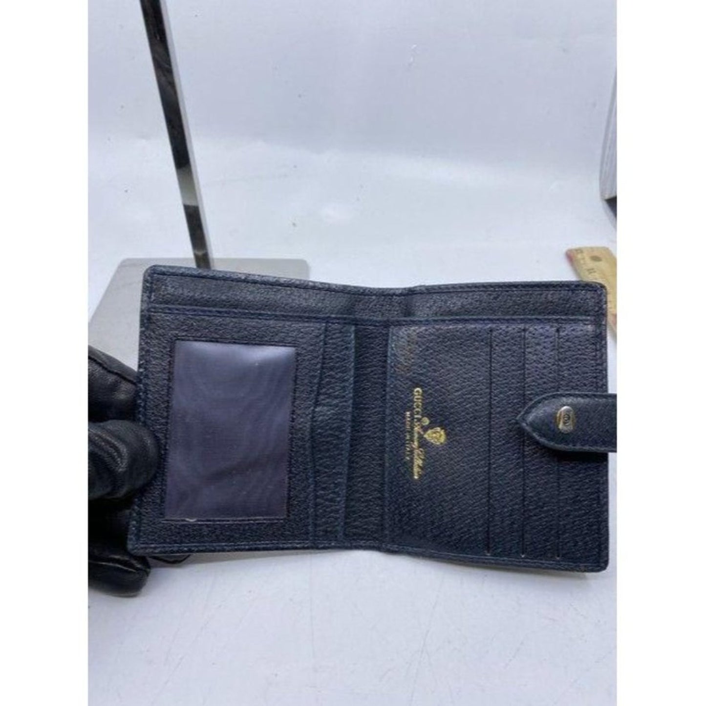 gucci black rare vintage change and id holder wall