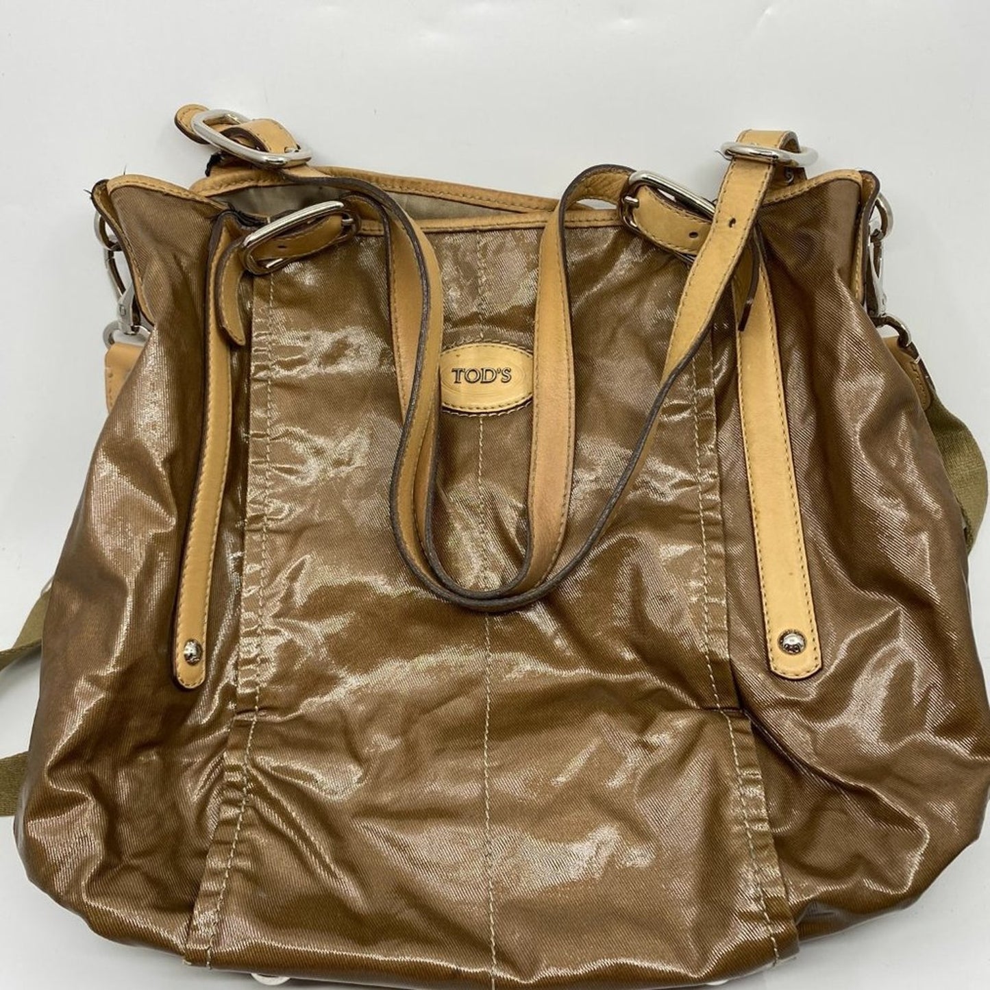 TOD’S Large Laminated Fabric Tote Bag W/ Strap