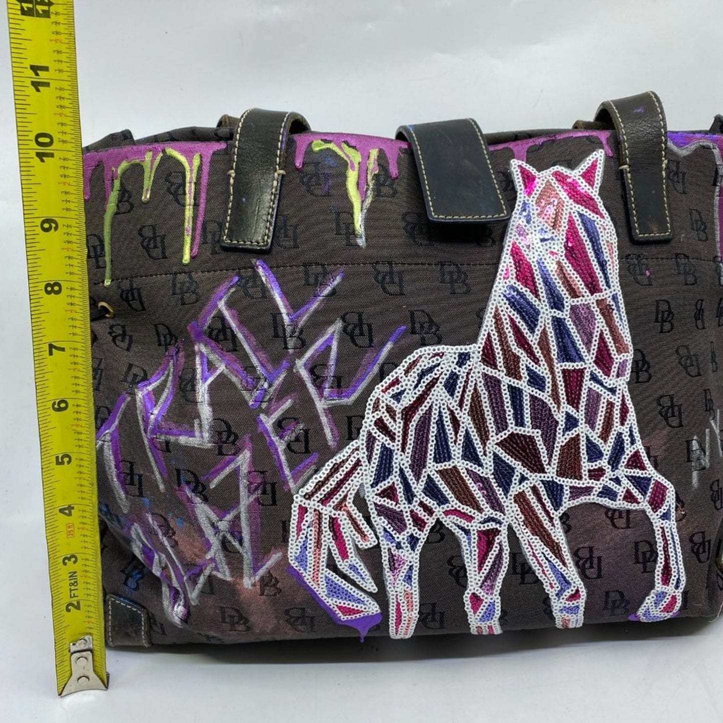 Dooney & Bourke Gray Customized W/ Graffiti Tote