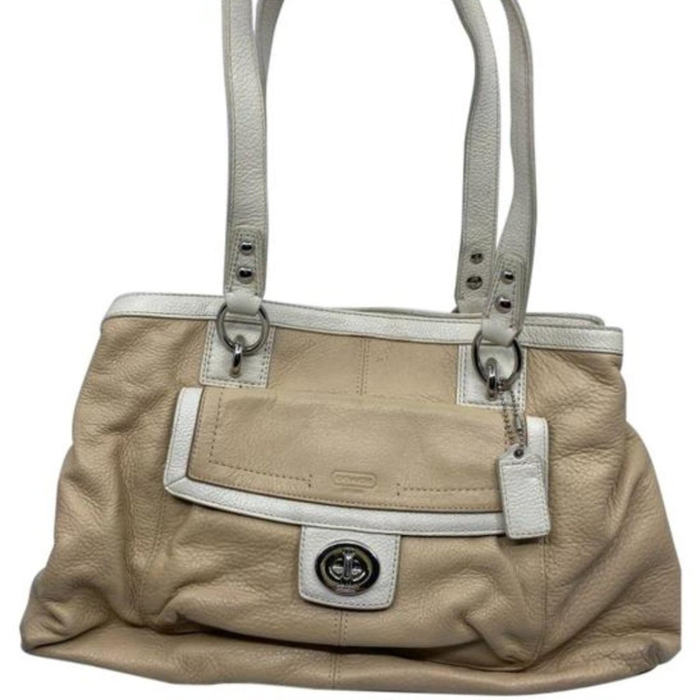 COACH Medium/ Large Leather Tan White Shoulder Bag