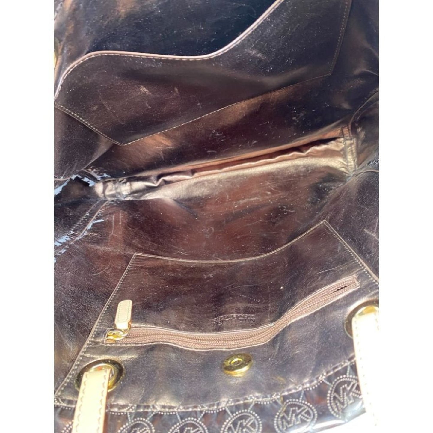 Michael Kors Brown Gold Patent Leather Tote Bag