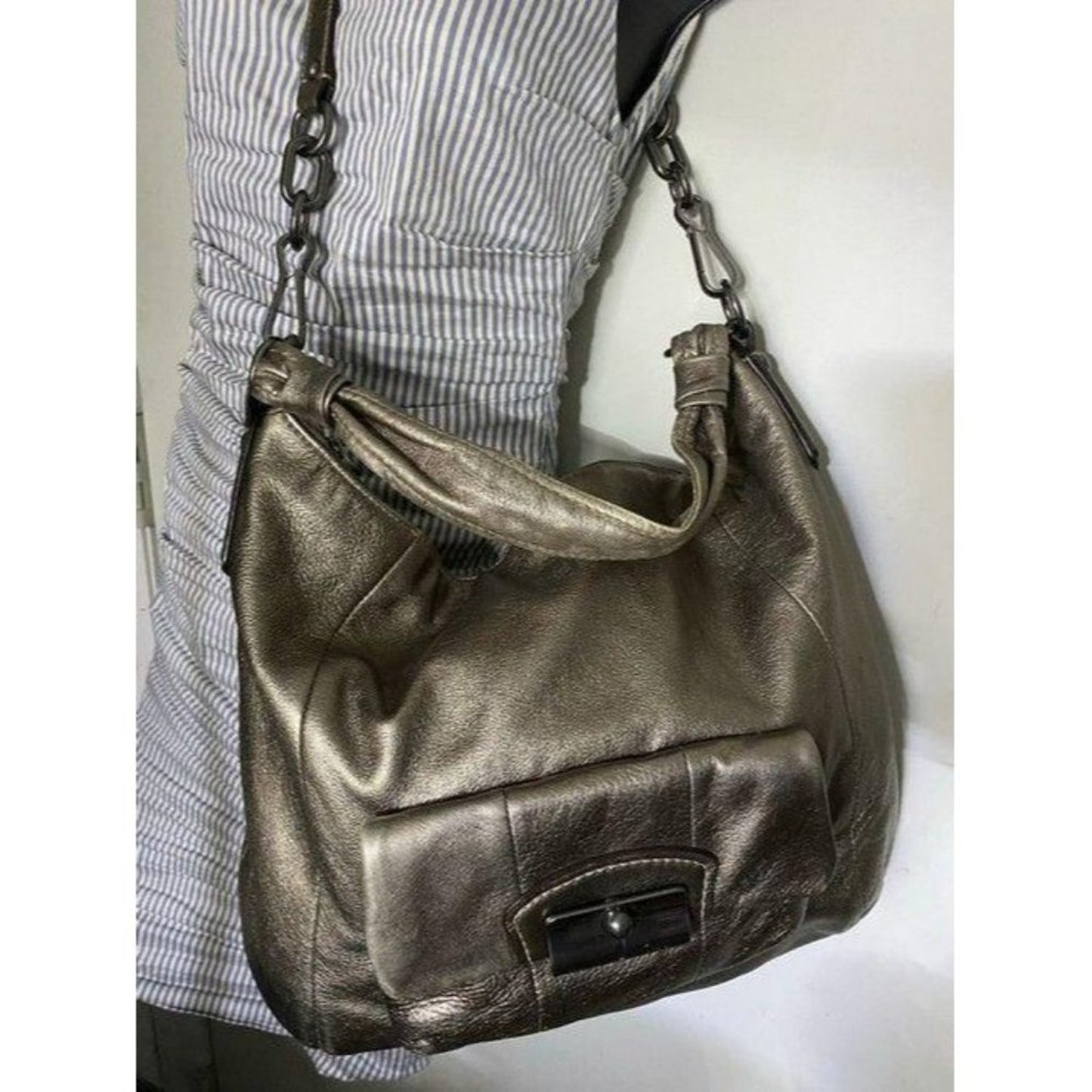 Coach xl shoulder gold leather cross body bag