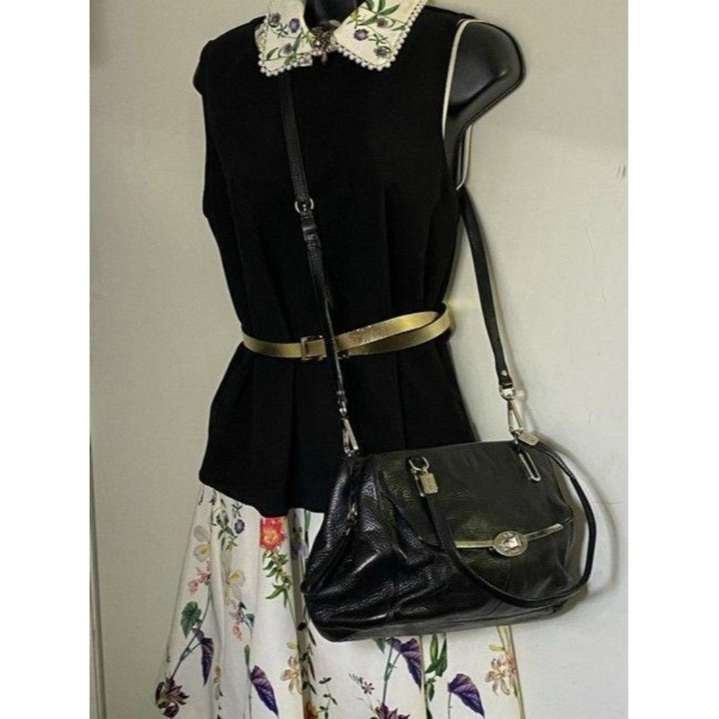 coach large black leather cross body bag