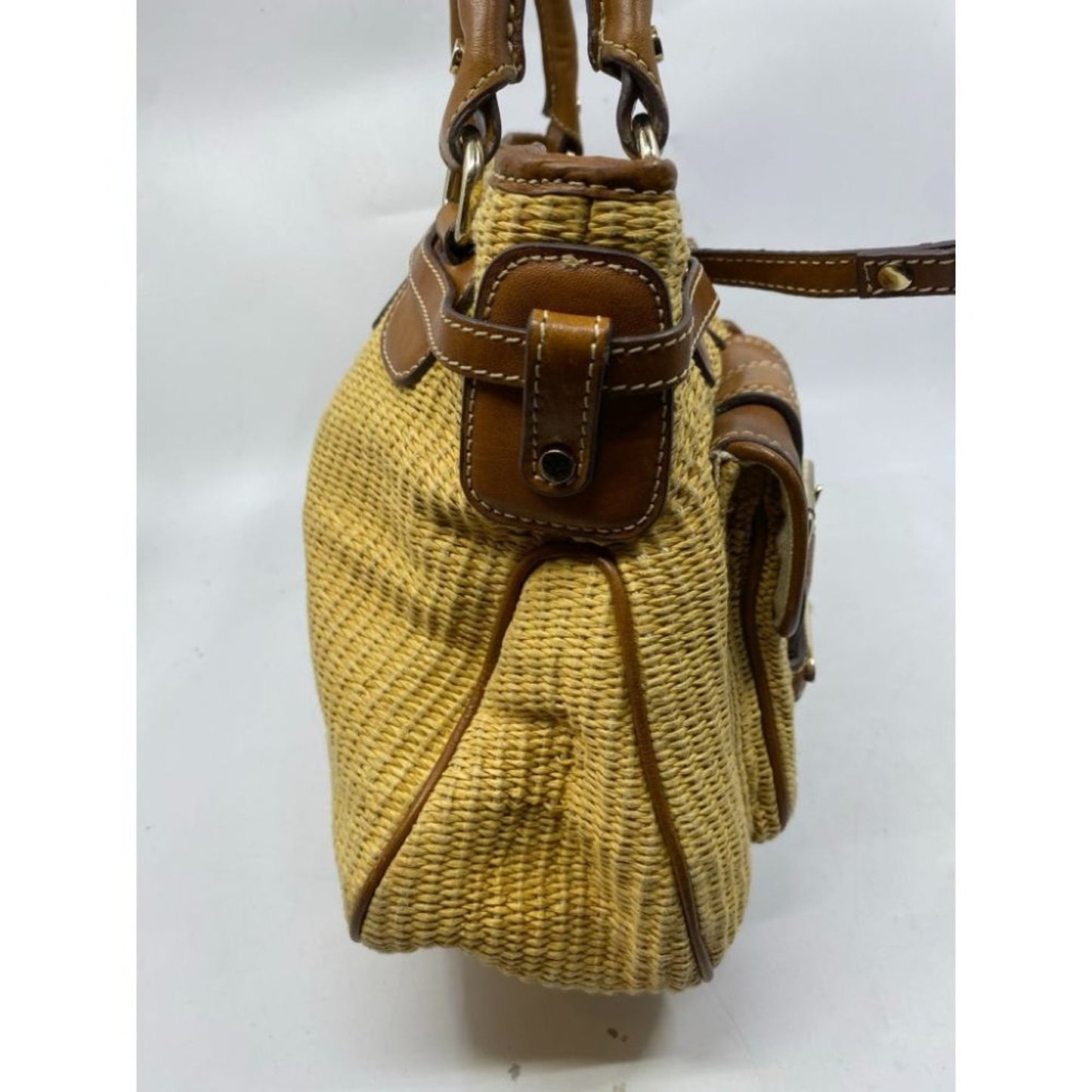 Michael Kors Yellow Brown Woven Tote Bag