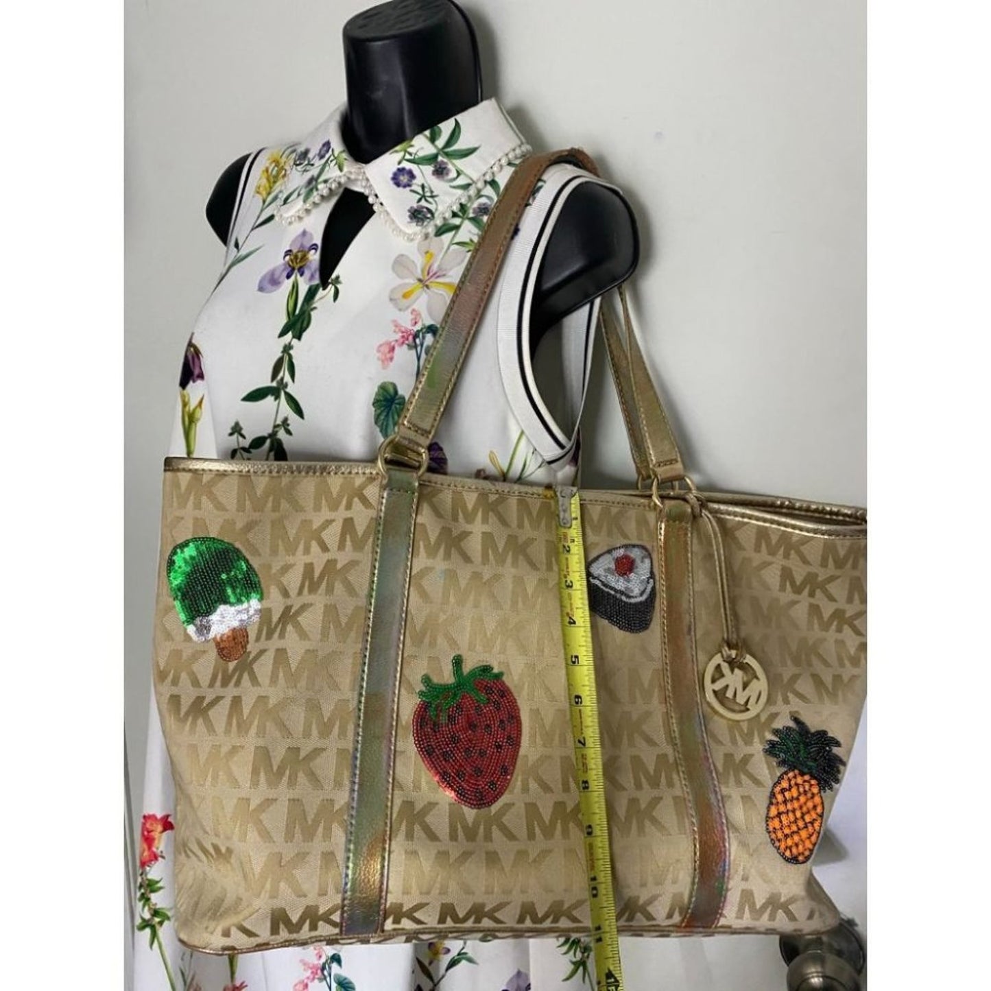Michael Kors XL Jacquard Fabric Tan Tote Bag
