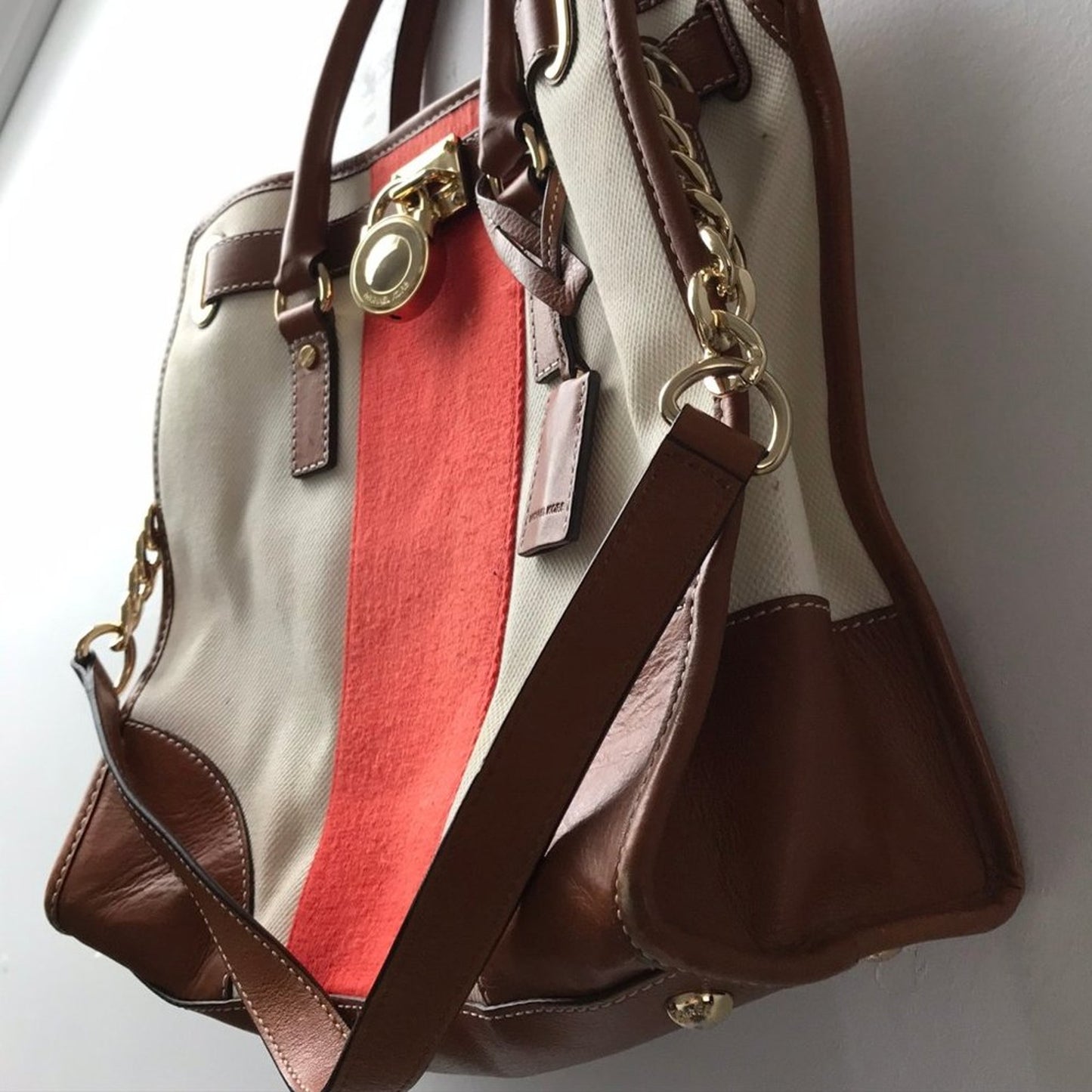 Michael Kors White Woven Fabric Large Handbag